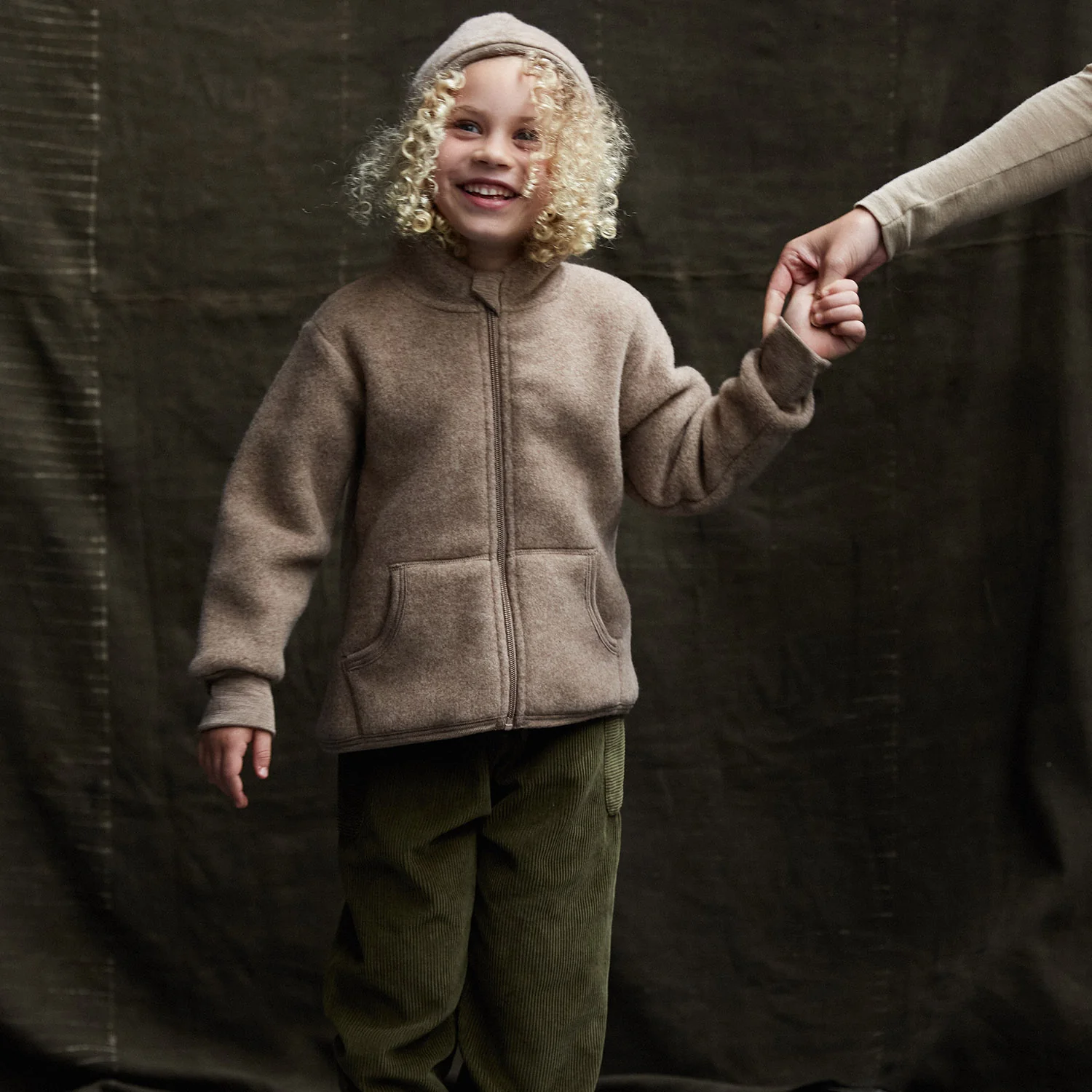Hawk Kids Jacket - Merino Wool Fleece - Driftwood - Image 5