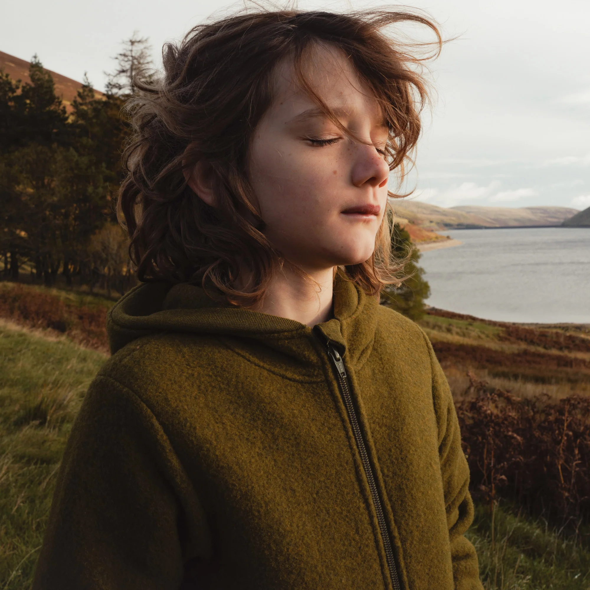 Hawk Kids Jacket - Merino Wool Fleece - Seaweed - Image 3