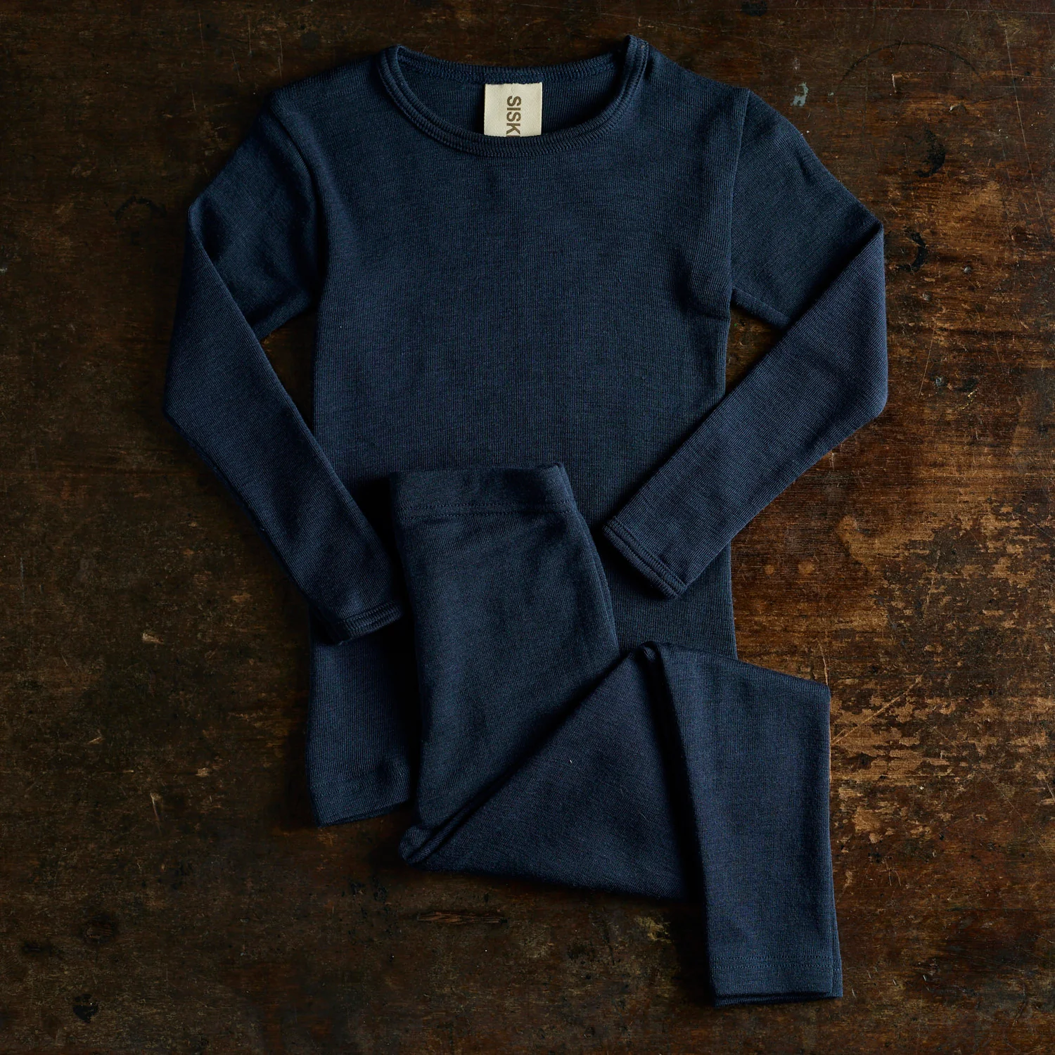 Lark Top & Finch Leggings Kids Set - Merino Wool & Silk - Night Ocean