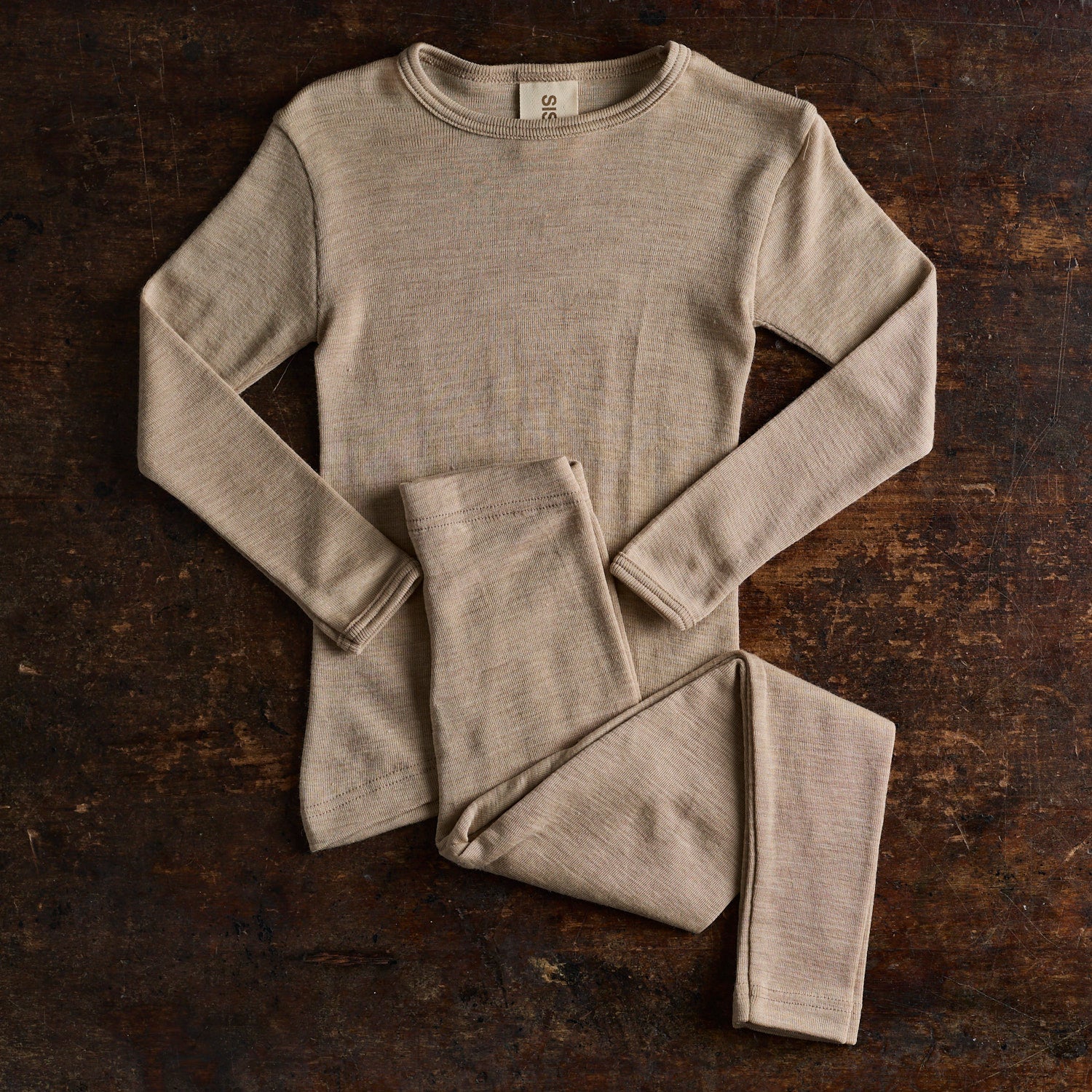 Lark Top & Finch Leggings Kids Set - Merino Wool & Silk - Sandstorm