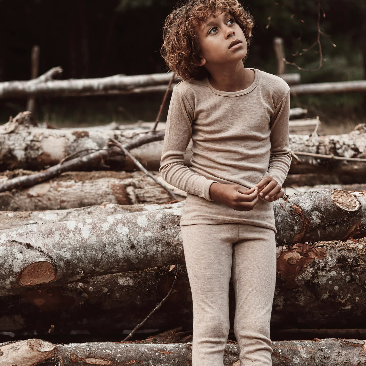 Lark Top & Finch Leggings Kids Set - Merino Wool & Silk - Sandstorm - Image 2