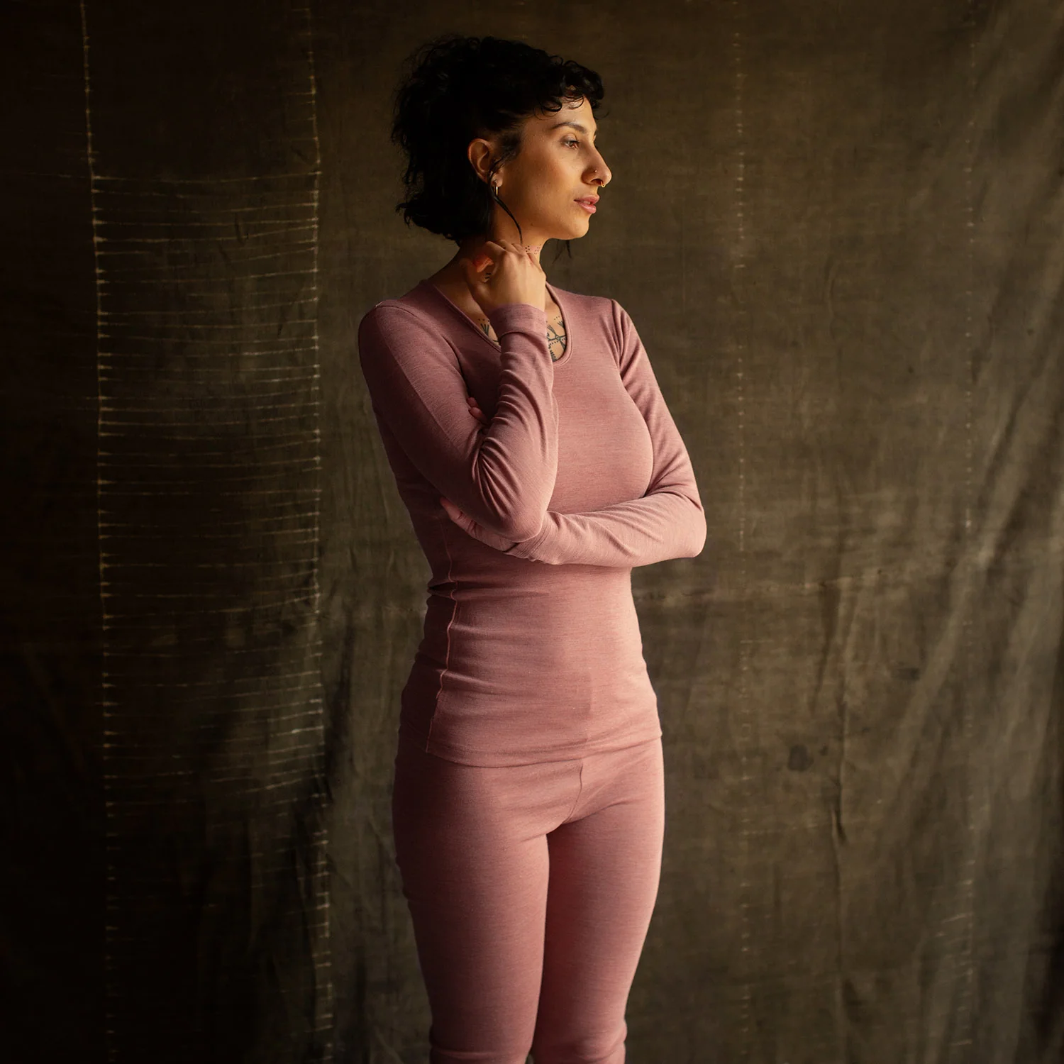 Lark Top & Finch Leggings Women’s Set - Merino Wool & Silk - Orchid - Image 2