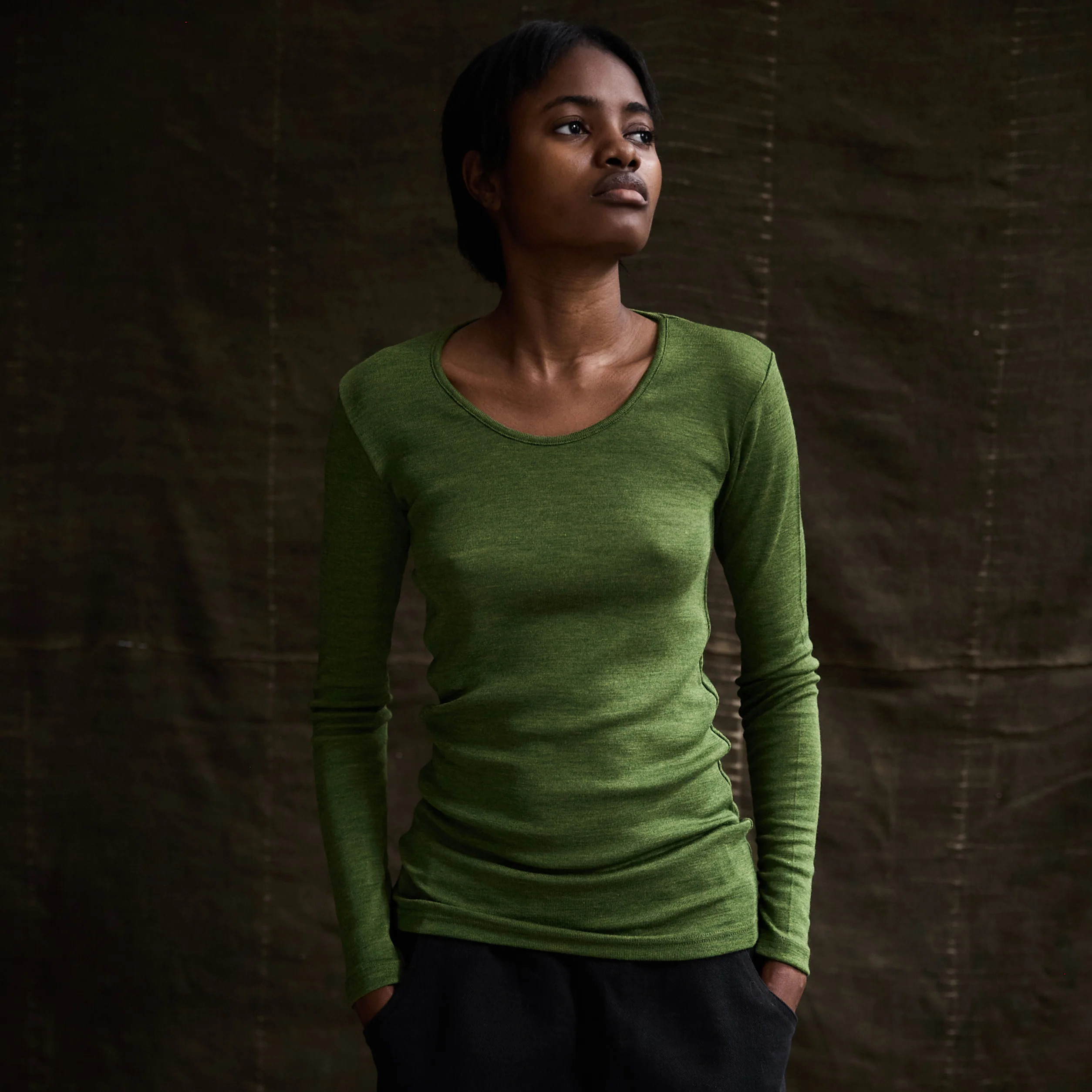 Lark Women's Top - Merino Wool & Silk - Forest - Image 3