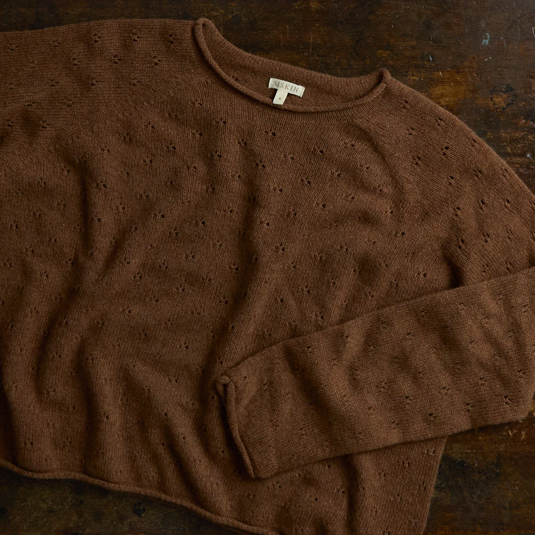 Meadow Women's Pointelle Sweater - Superfine Lambswool - Hazelnut