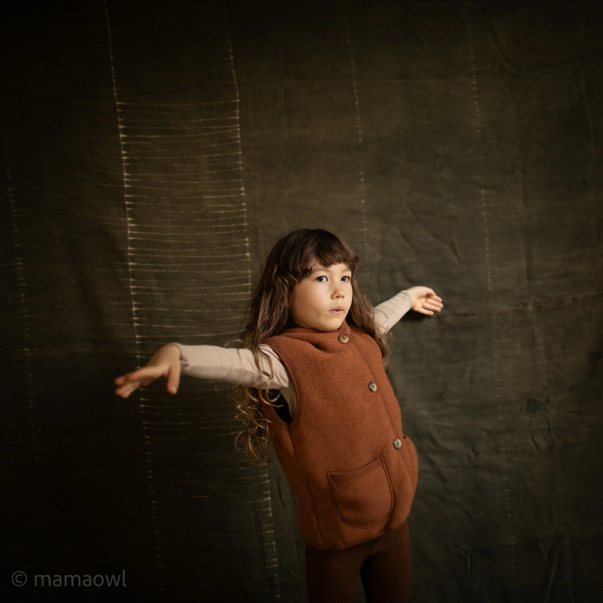 Falcon Baby & Kids Vest - Merino Wool Fleece - Deep Rust - Image 3