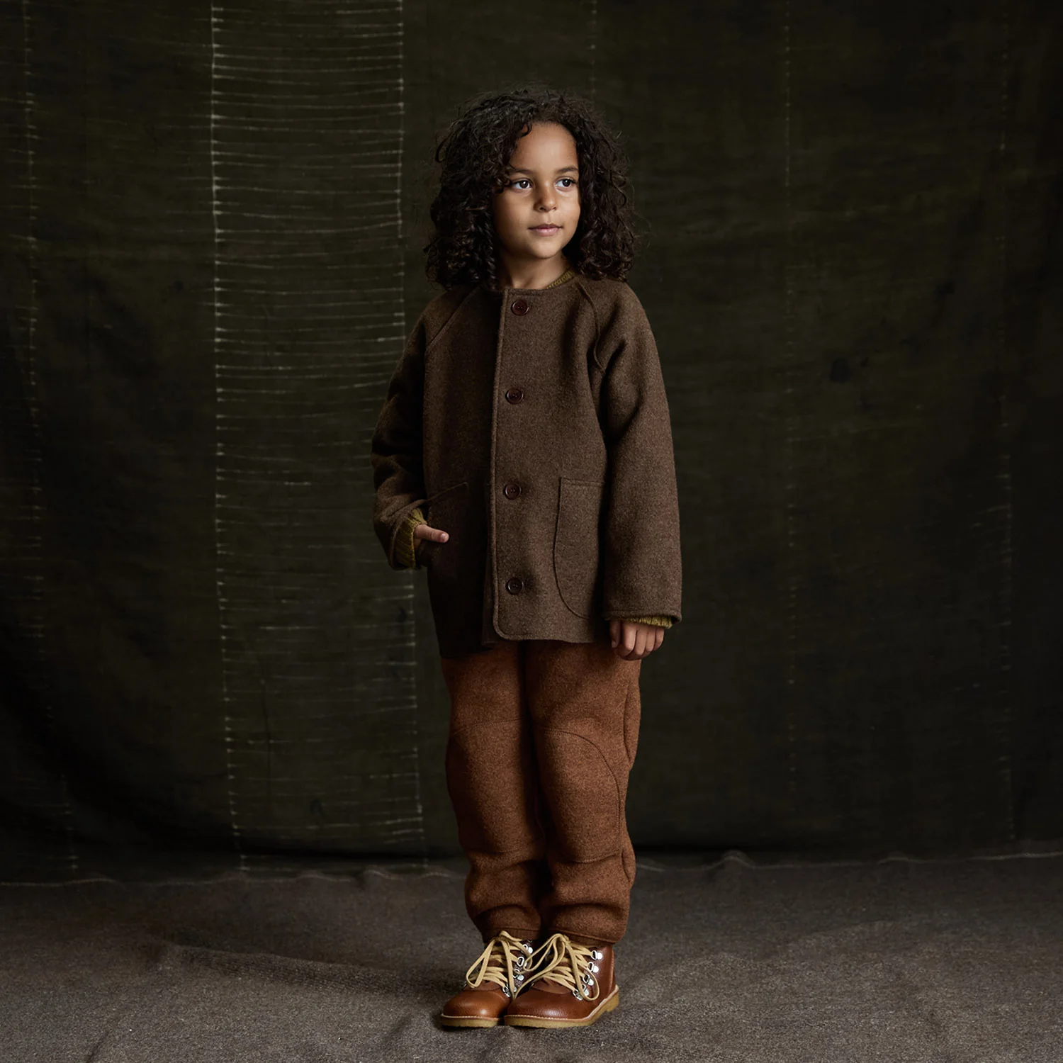Mountain Kids Jacket - Boiled Merino Wool - Hazelnut - Image 3