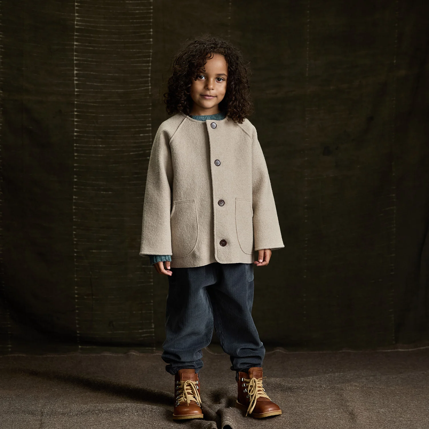 Mountain Kids Jacket - Boiled Merino Wool - Sand - Image 3
