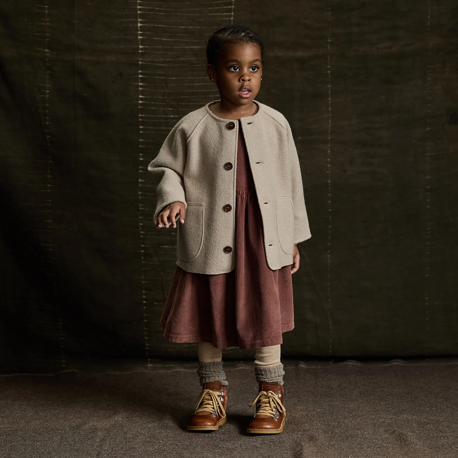 Mountain Kids Jacket - Boiled Merino Wool - Sand - Image 4