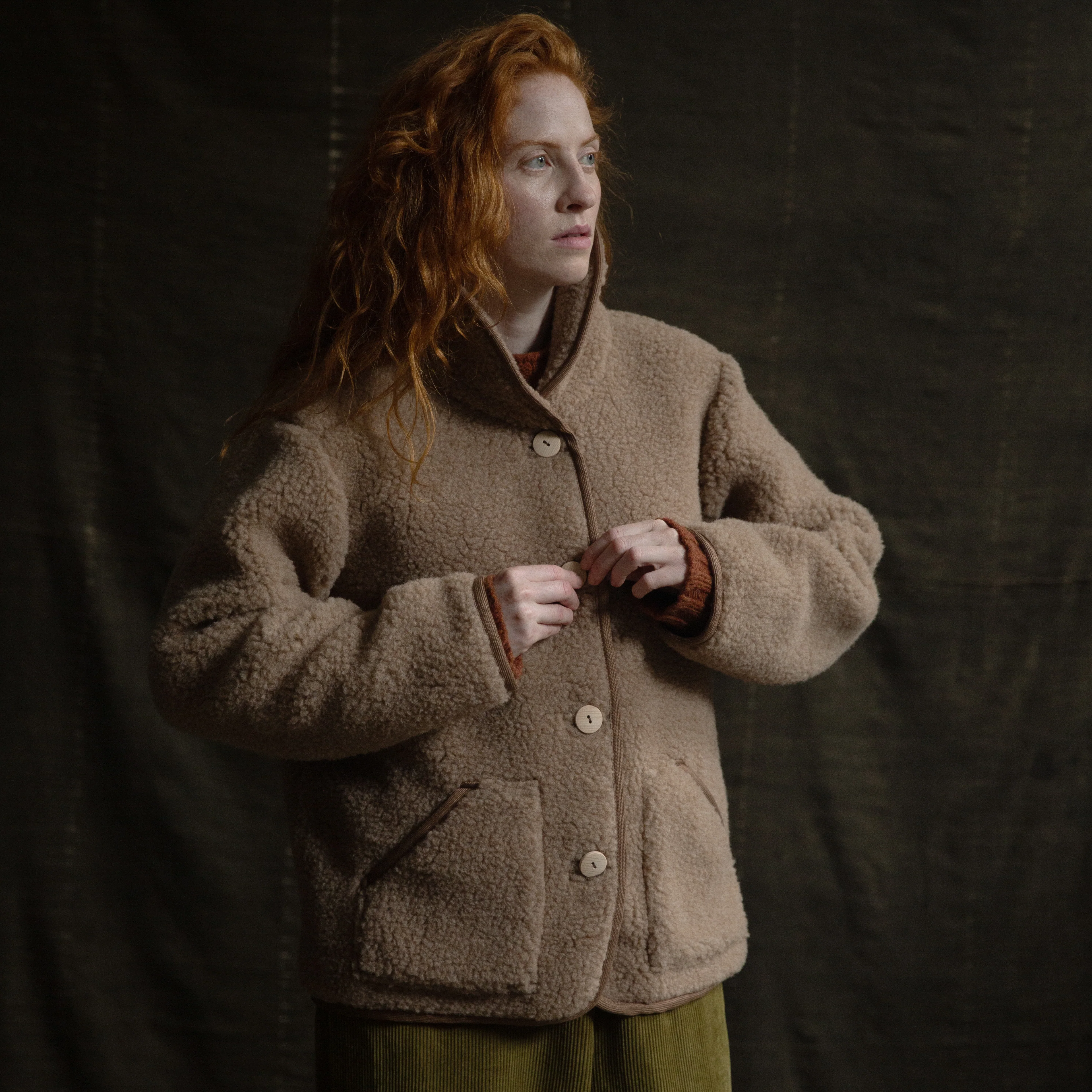 Oryx Women's Jacket - Wool Teddy Fleece - Walnut - Image 11