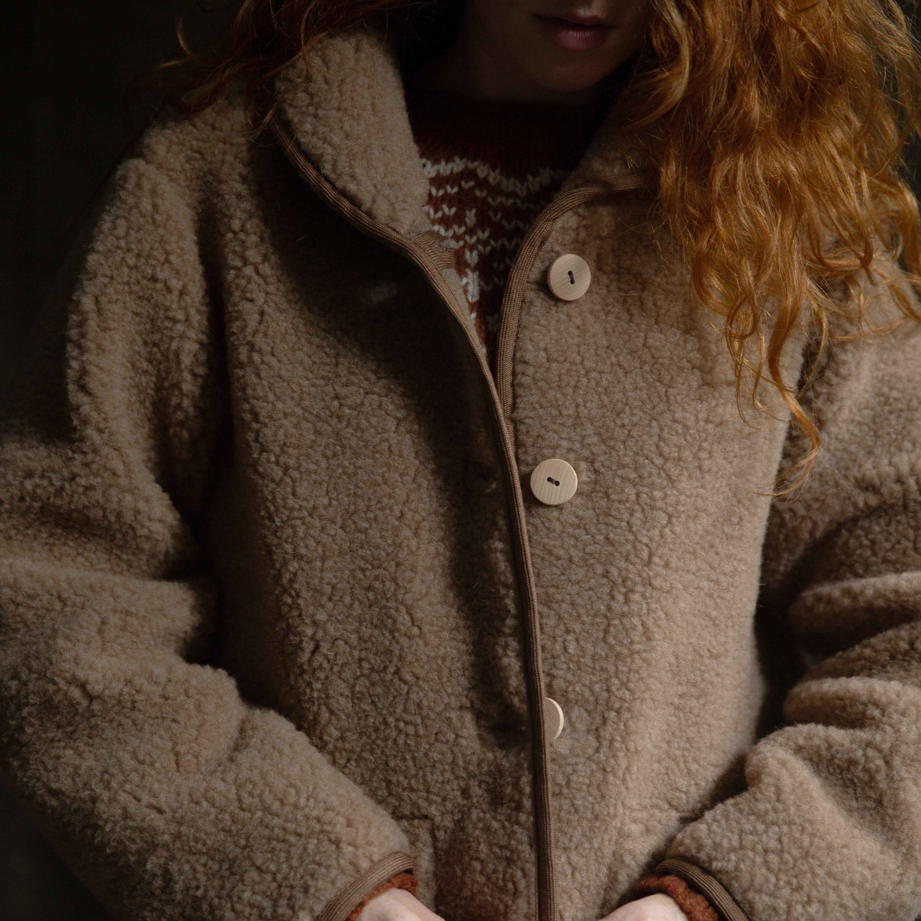 Oryx Women's Jacket - Wool Teddy Fleece - Walnut - Image 12