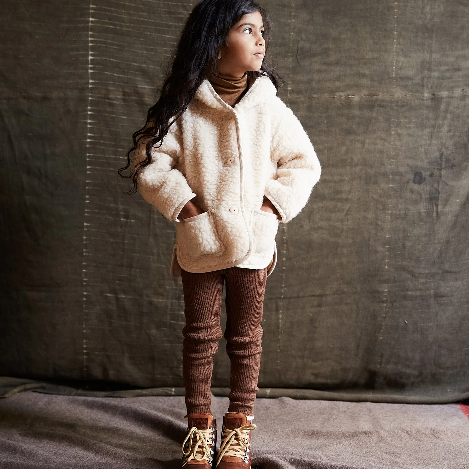 Otter Kids Jacket - Wool Teddy Fleece - Oatmeal - Image 2