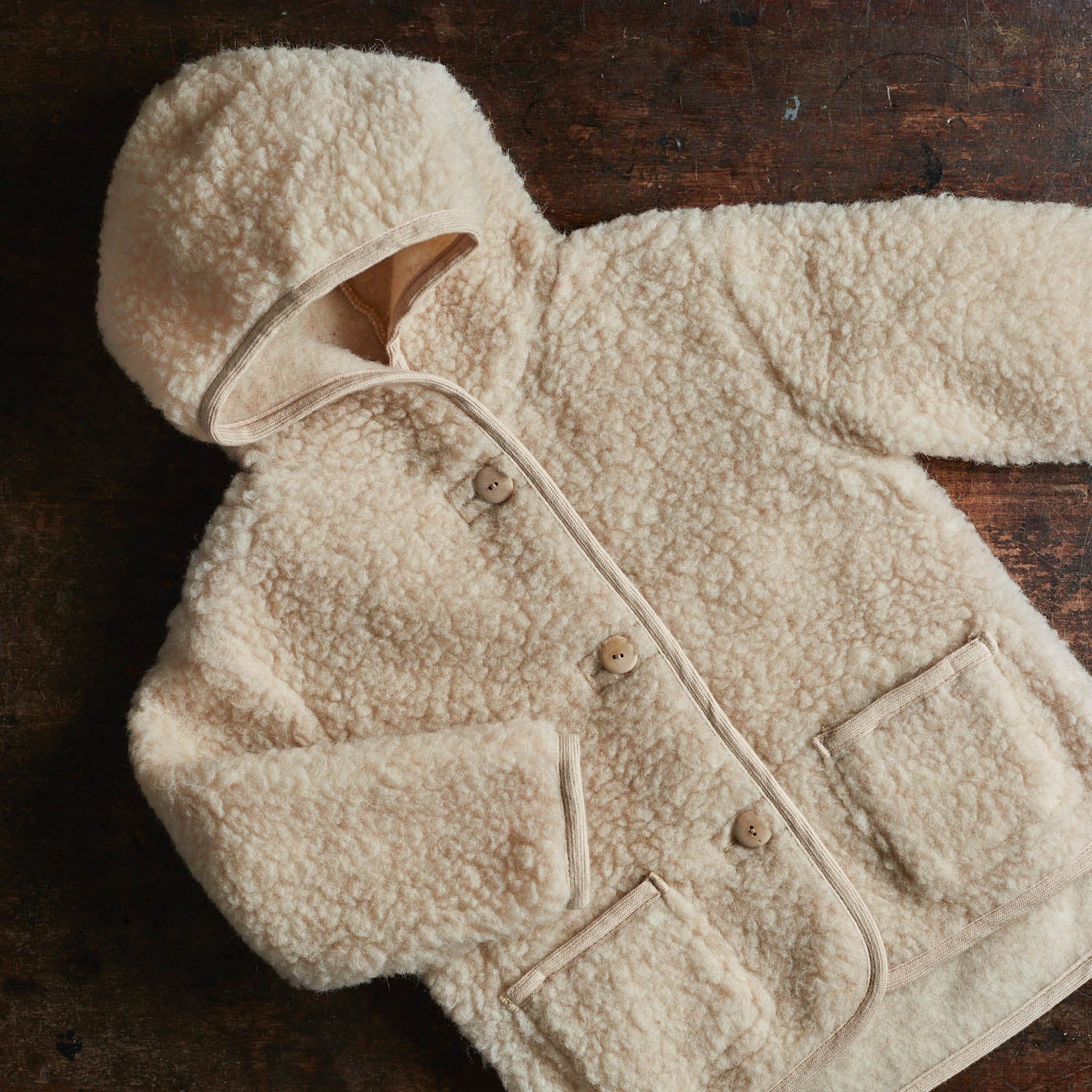 Otter Kids Jacket - Wool Teddy Fleece - Oatmeal - Image 4
