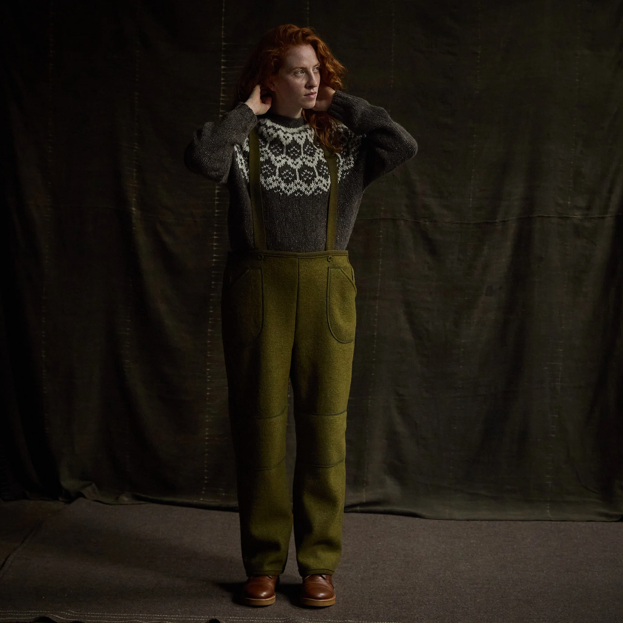 Roam Women's Trousers/Dungarees - Boiled Merino Wool - Seaweed - Image 4