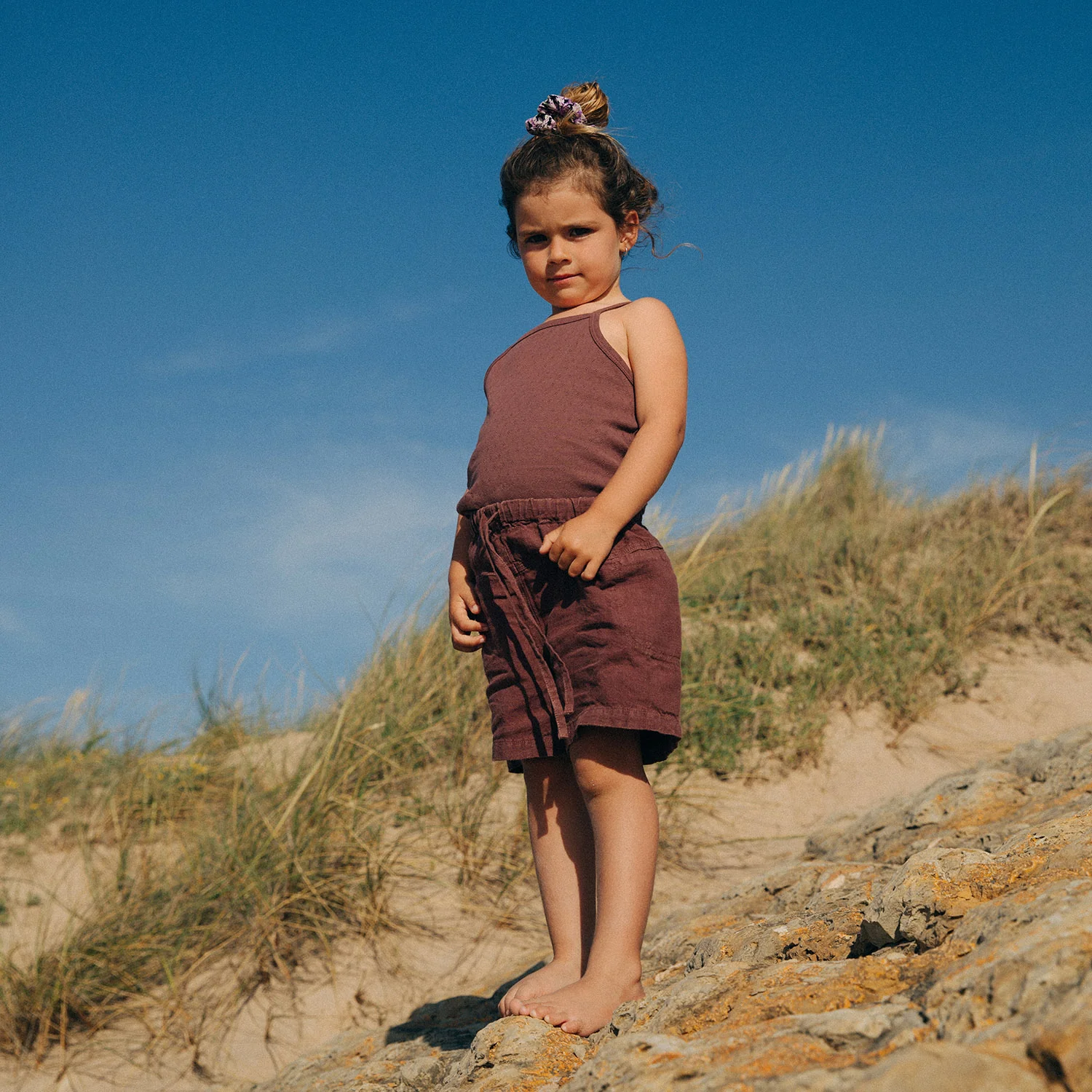 Rowan Baby & Kids Shorts - Linen - Damson - Image 4
