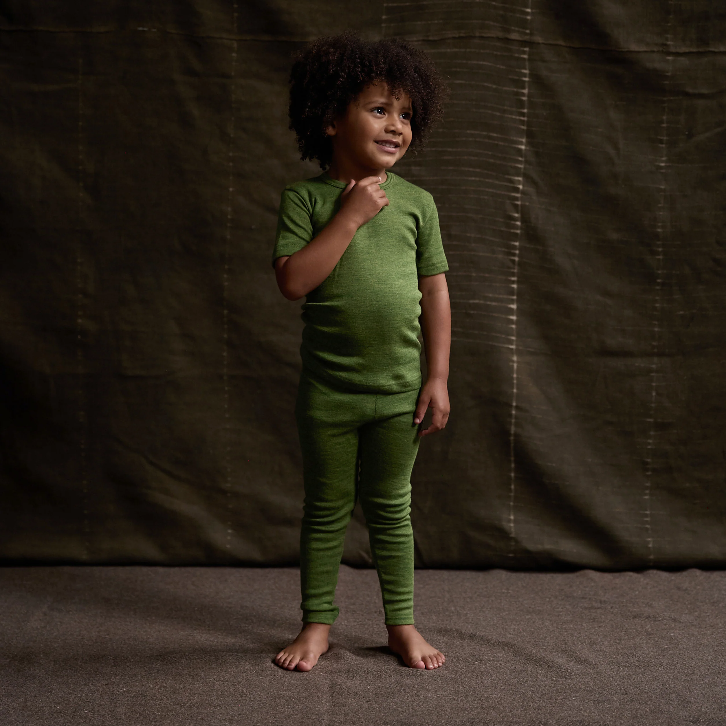 Smew Kids Top - Merino Wool & Silk - Forest