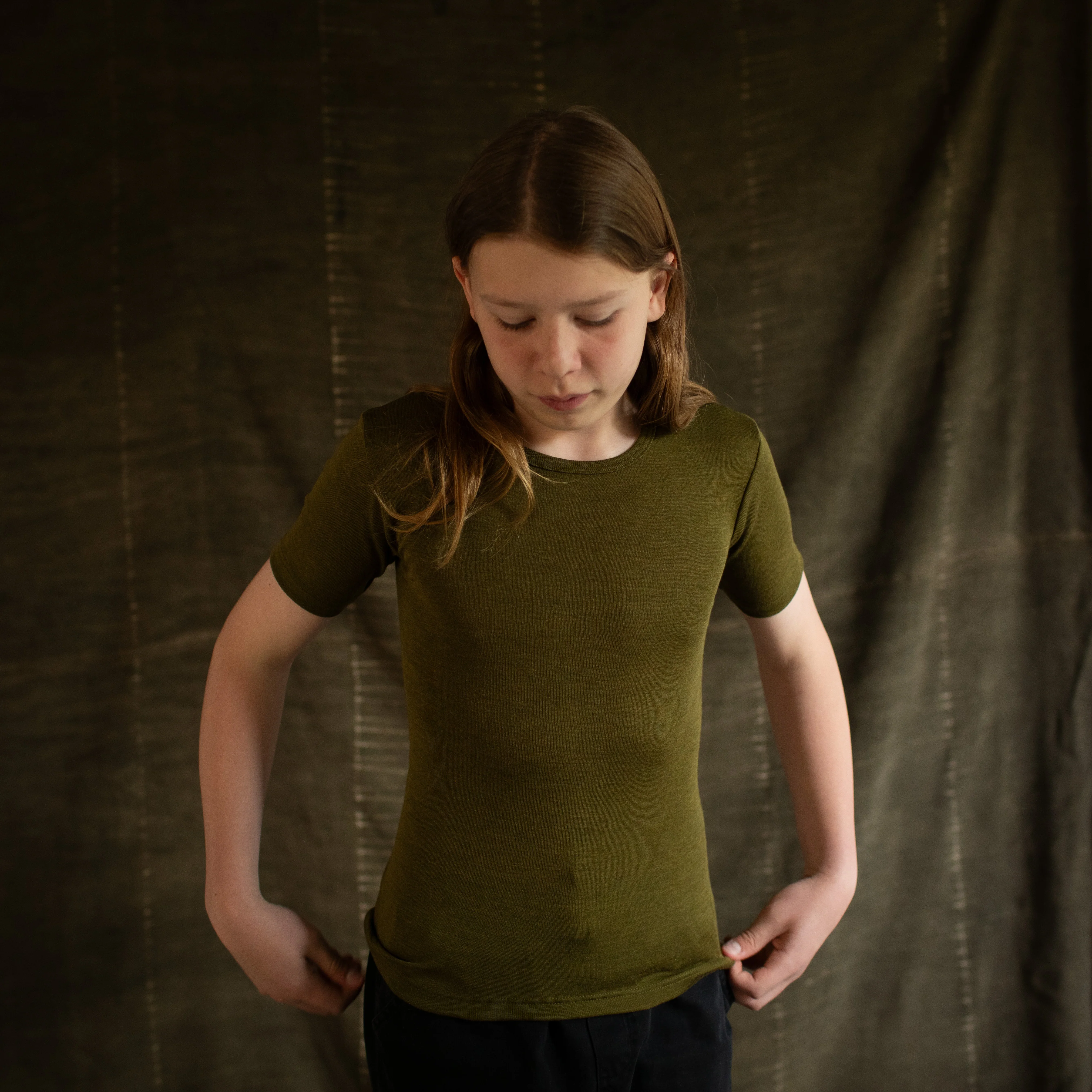 Smew Kids Top - Merino Wool & Silk - Seaweed - Image 5