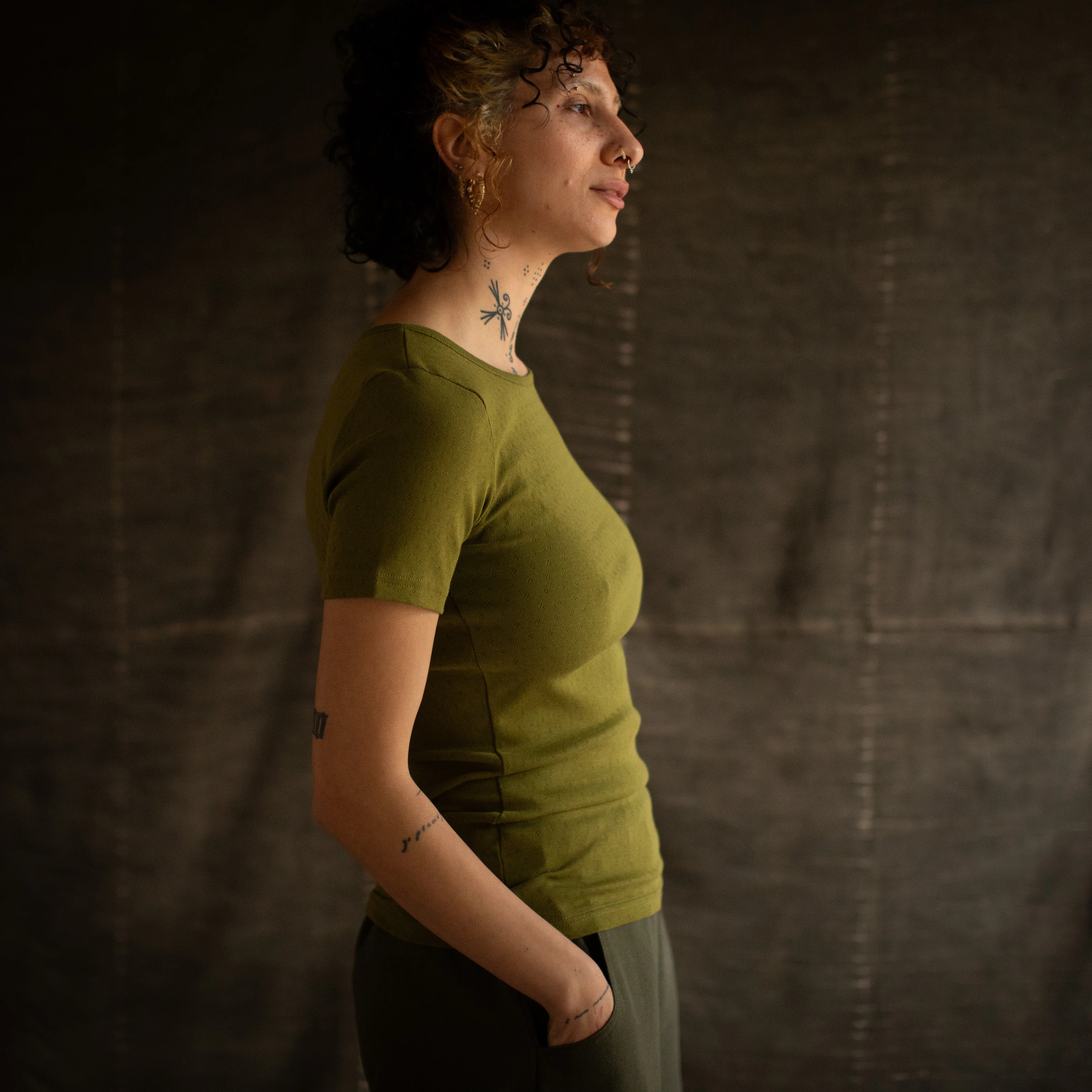 Smew Women's Top - Cotton Pointelle - Olive - Image 3