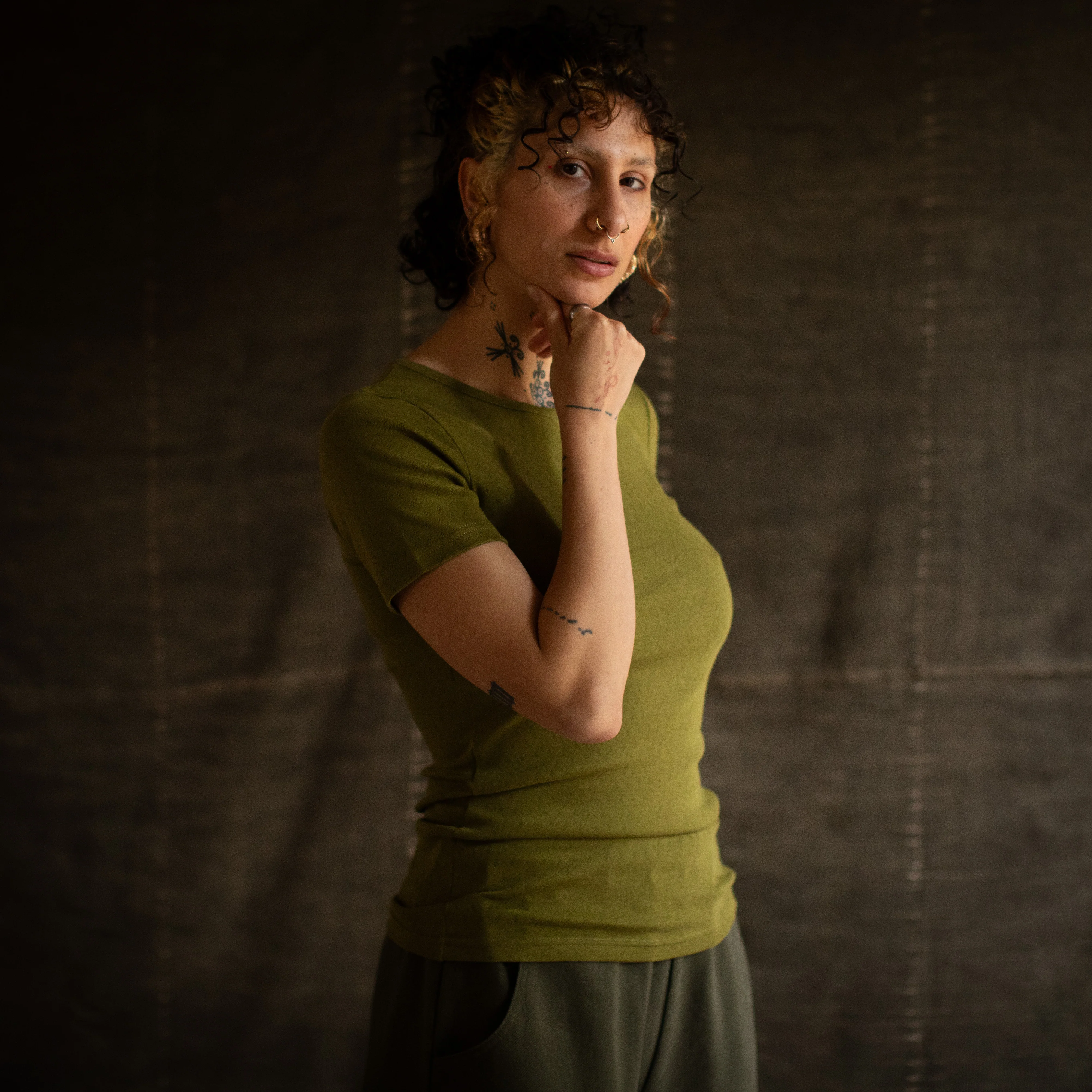Smew Women's Top - Cotton Pointelle - Olive - Image 4