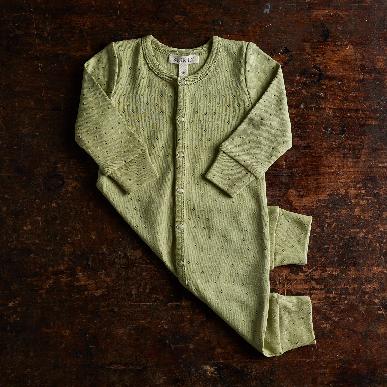 Stork Baby Pyjamas - Cotton Pointelle - Celadon - Image 3
