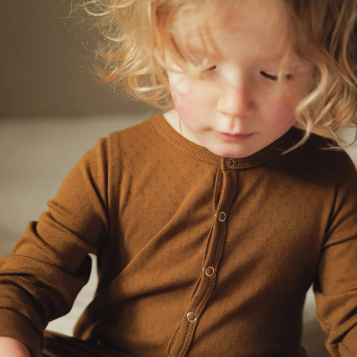 Stork Baby Pyjamas - Cotton Pointelle - Copper - Image 3