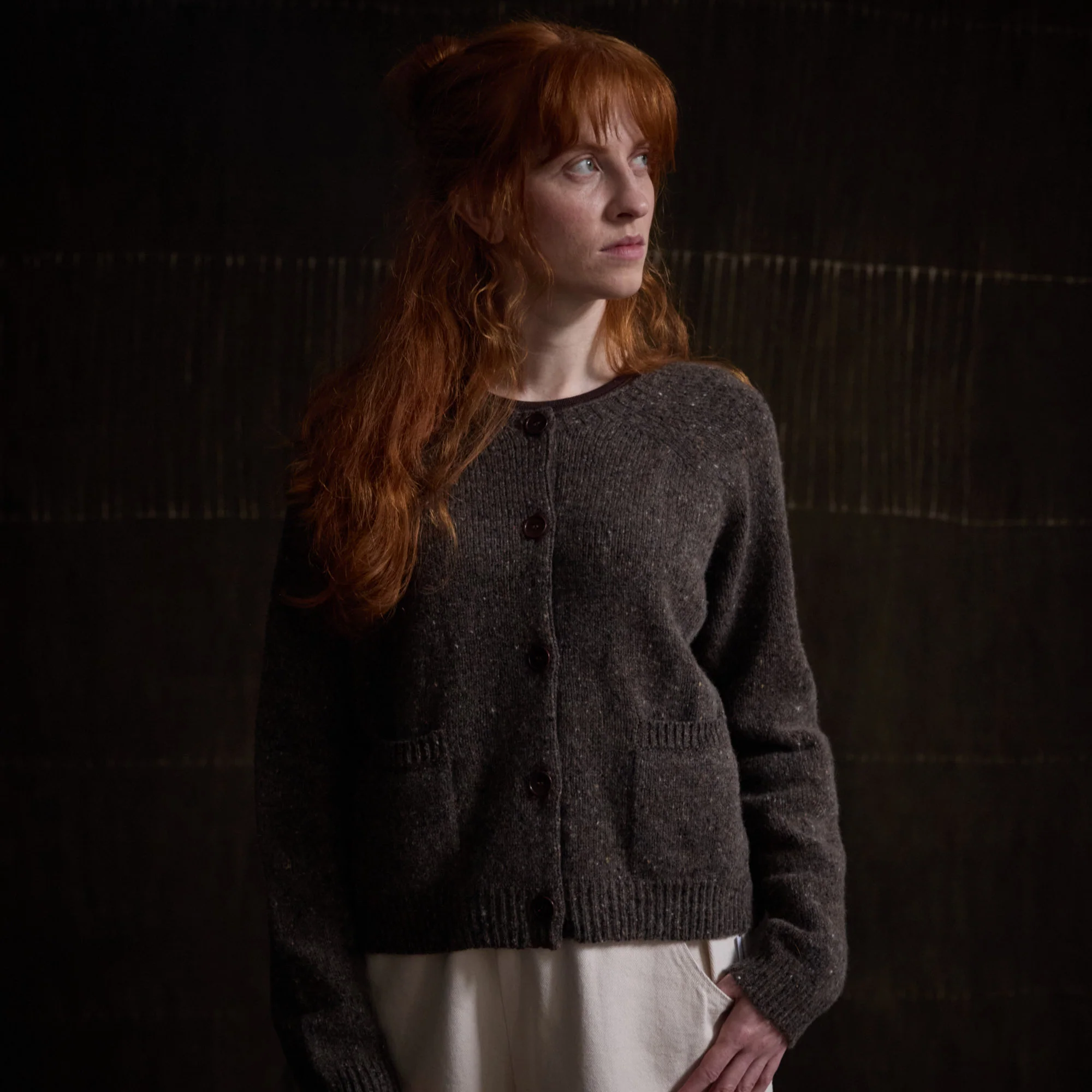 Terra Women's Cardigan - Donegal Wool - Granite - Image 2