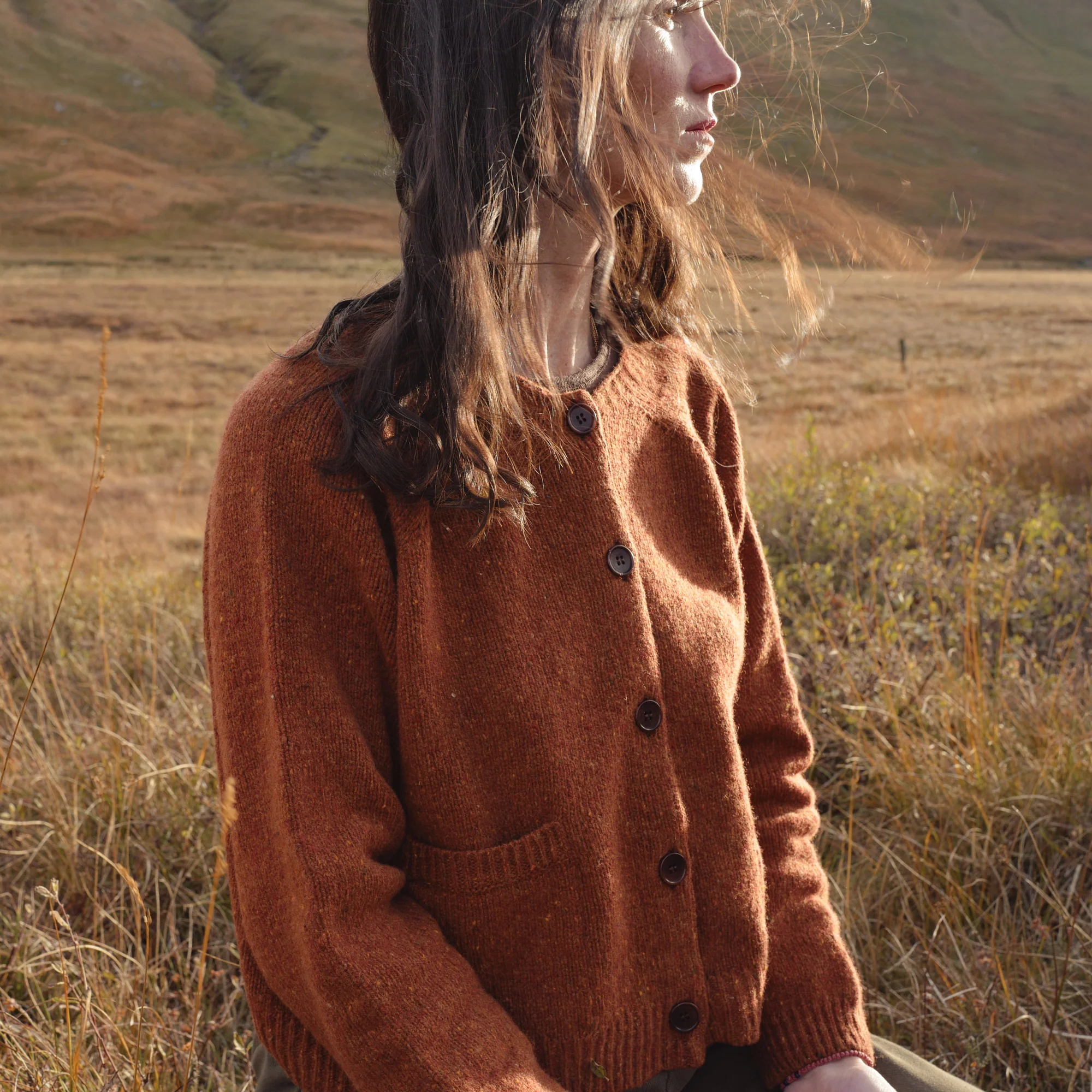 Terra Women's Cardigan - Donegal Wool - Cinnamon - Image 2