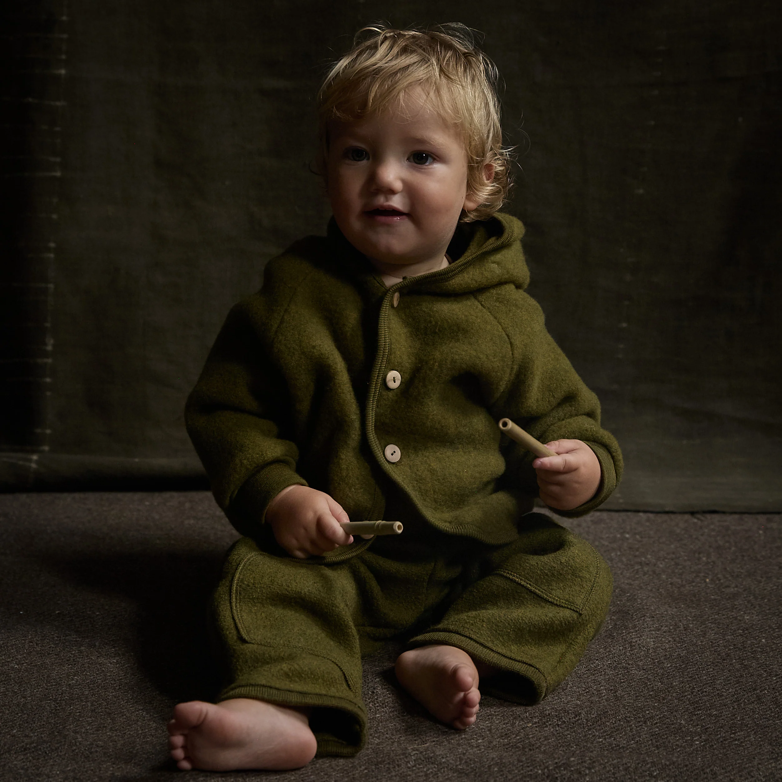 Tinker Baby & Kids Jacket - Merino Wool Fleece - Seaweed - Image 4