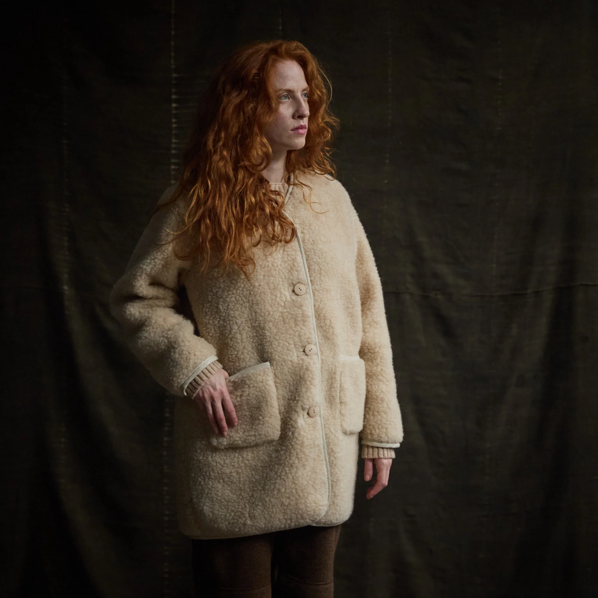 Sika Women's Coat - Wool Teddy Fleece - Oatmeal