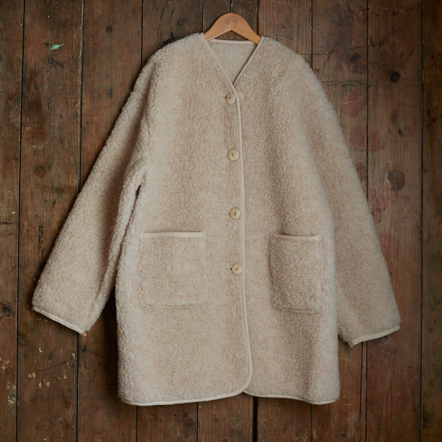 Sika Women's Coat - Wool Teddy Fleece - Oatmeal - Image 2