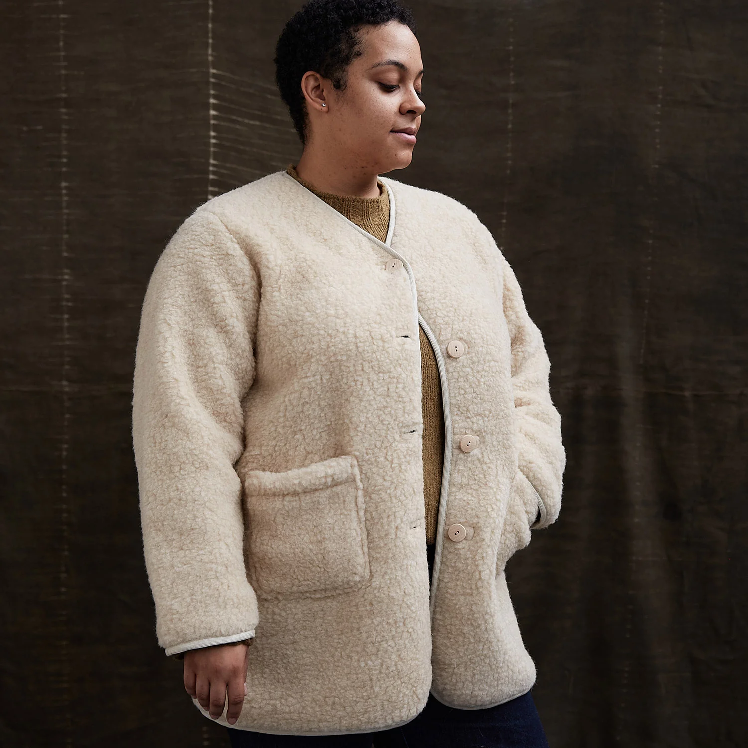 Sika Women's Coat - Wool Teddy Fleece - Oatmeal - Image 3