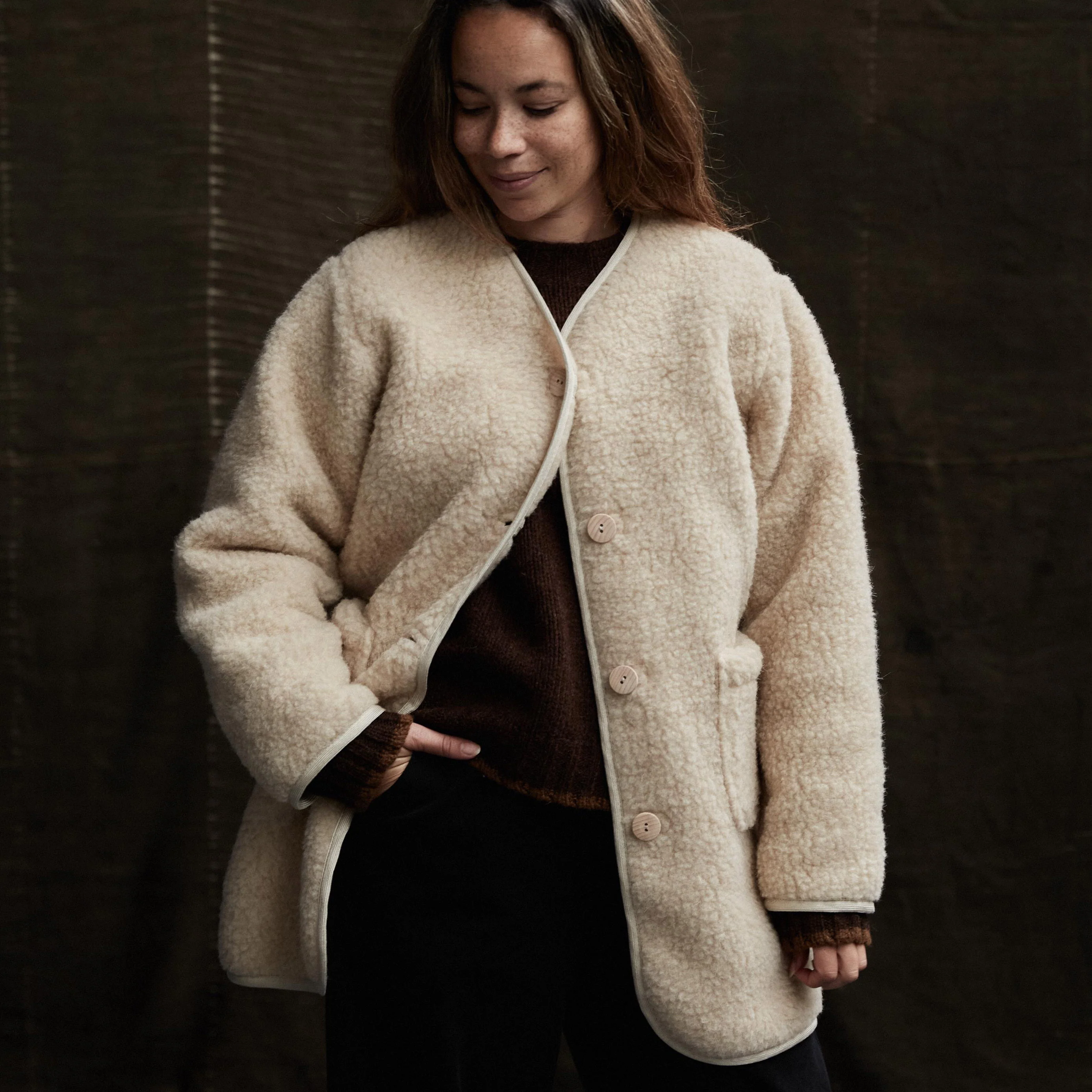 Sika Women's Coat - Wool Teddy Fleece - Oatmeal - Image 5
