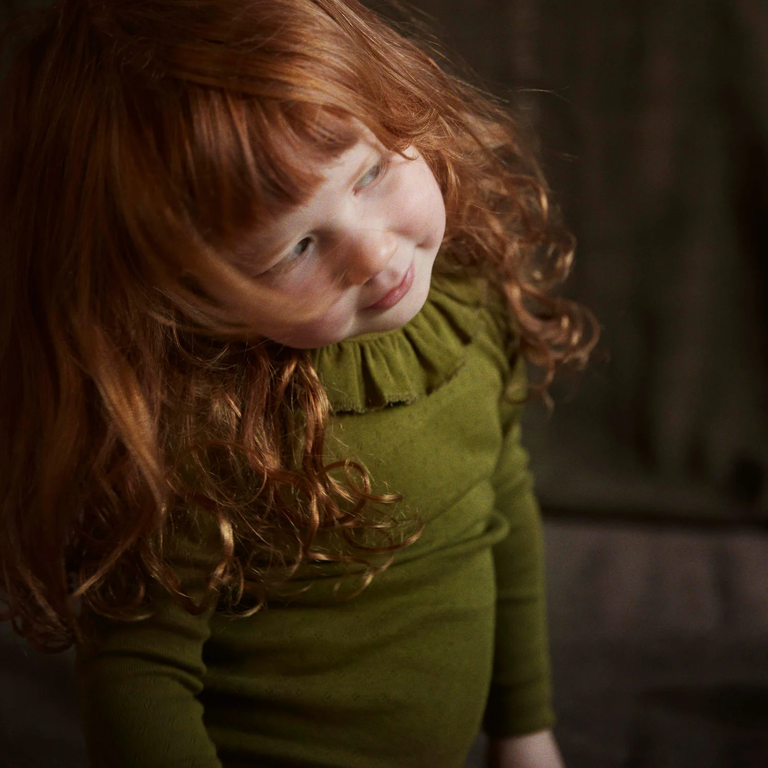 Wren Baby & kids Top - Cotton Pointelle - Olive - Image 2
