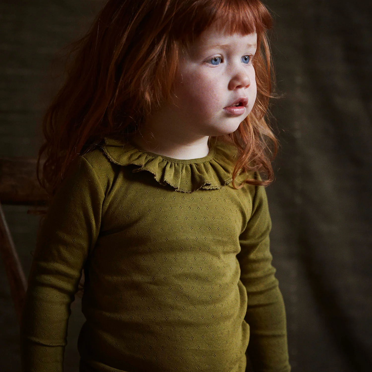 Wren Baby & kids Top - Cotton Pointelle - Olive - Image 3