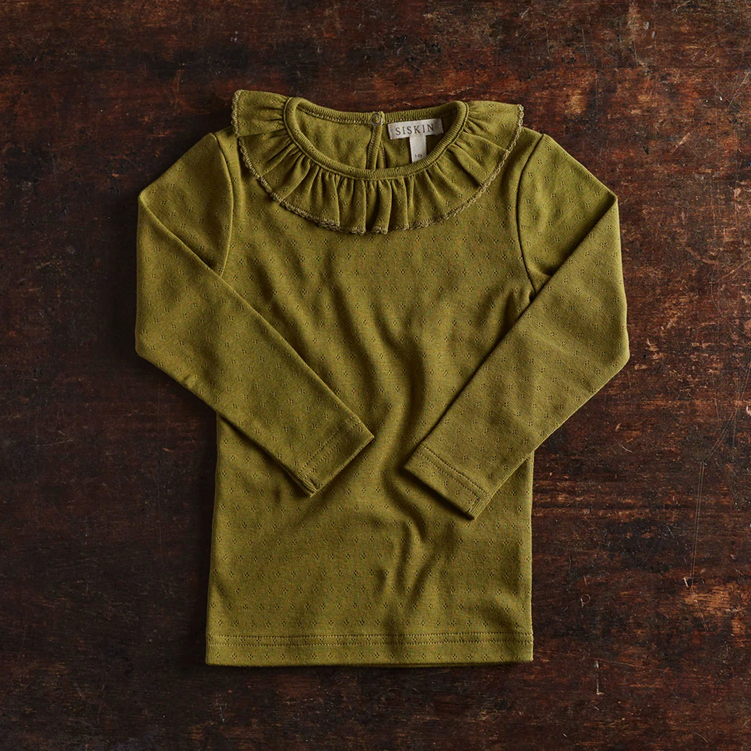 Wren Baby & kids Top - Cotton Pointelle - Olive - Image 4