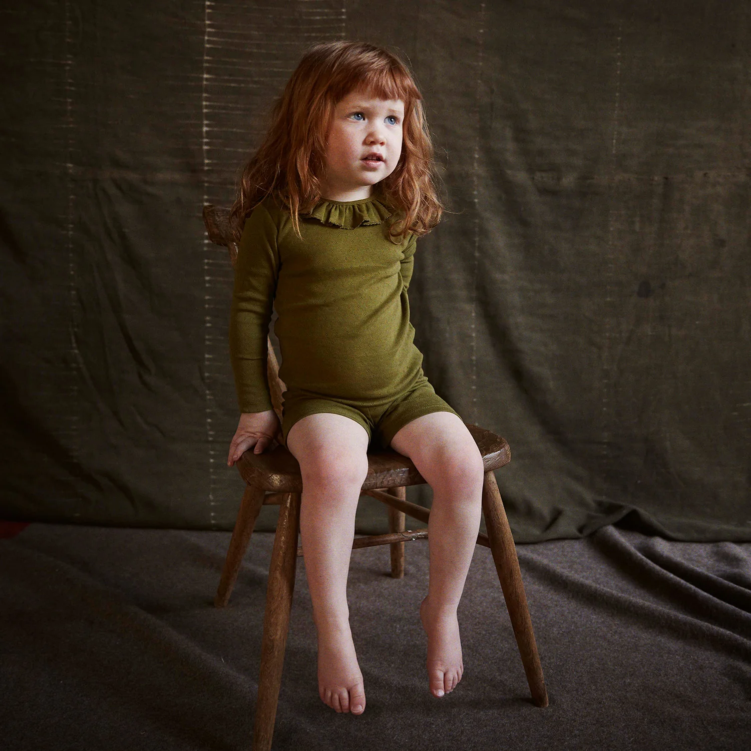 Wren Baby & kids Top - Cotton Pointelle - Olive - Image 5