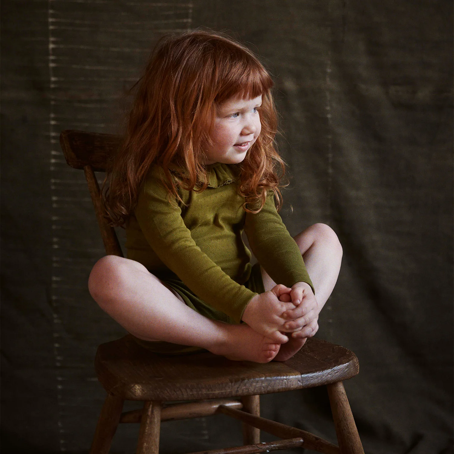 Wren Baby & kids Top - Cotton Pointelle - Olive - Image 6