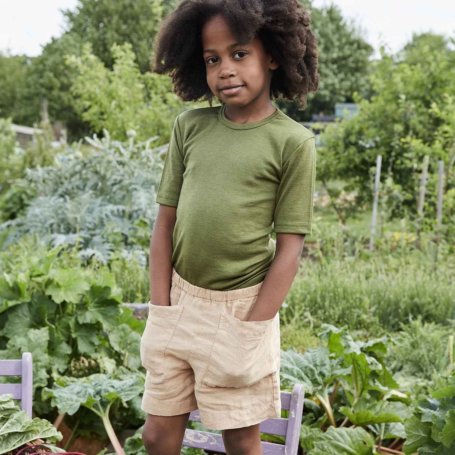 Smew Baby & Kids Top - Merino Wool & Silk - Moss - Image 5