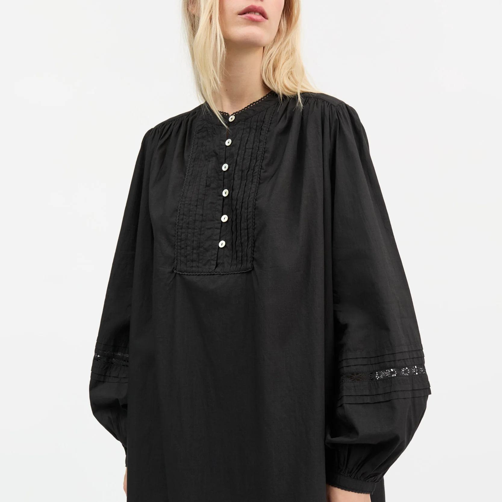 Women's Cotton Leaf Shirt Dress - Black - Image 2
