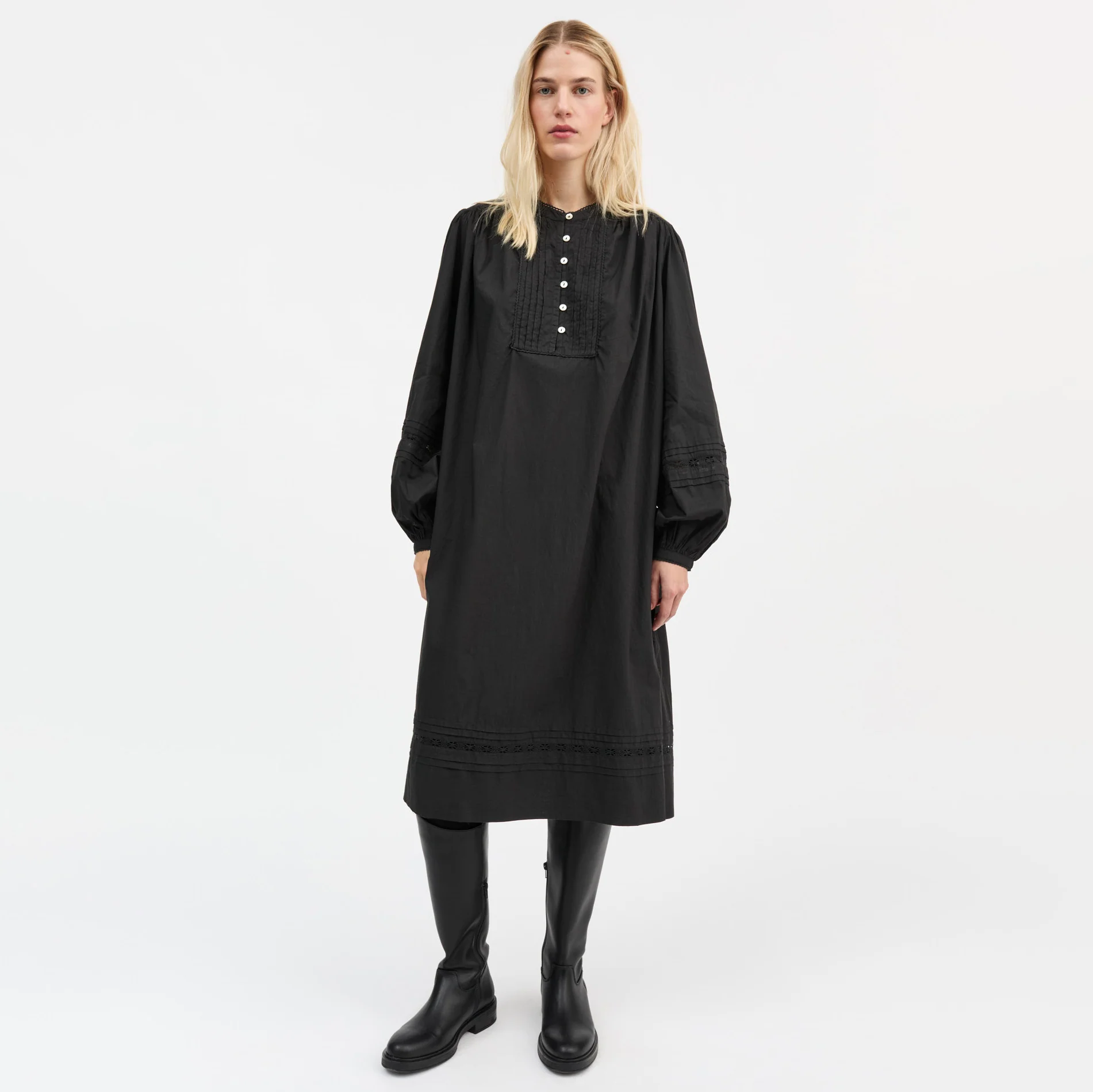 Women's Cotton Leaf Shirt Dress - Black - Image 3