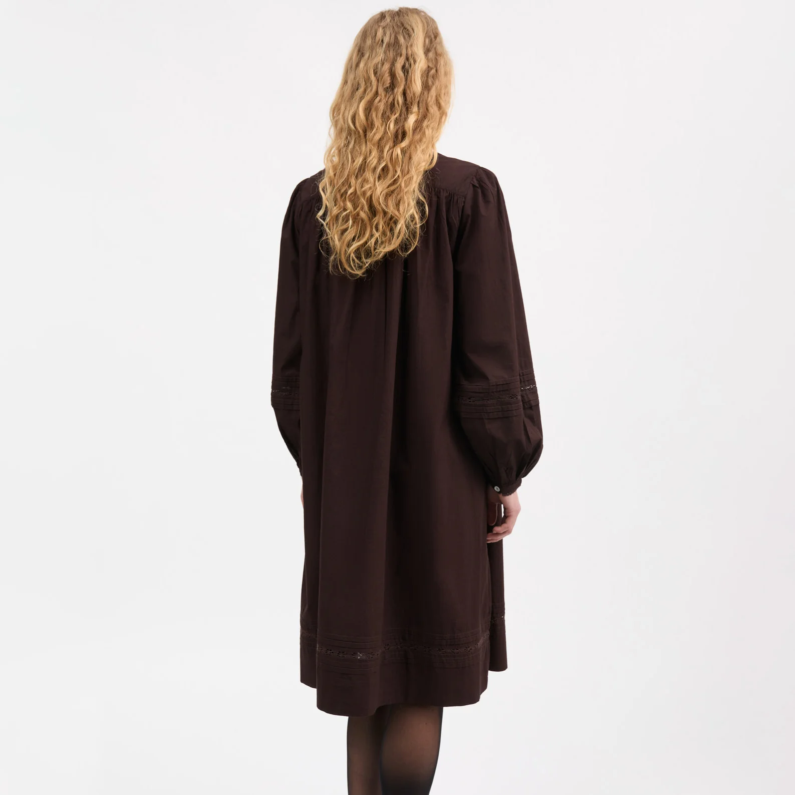 Women's Cotton Leaf Shirt Dress - Dark Brown - Image 4