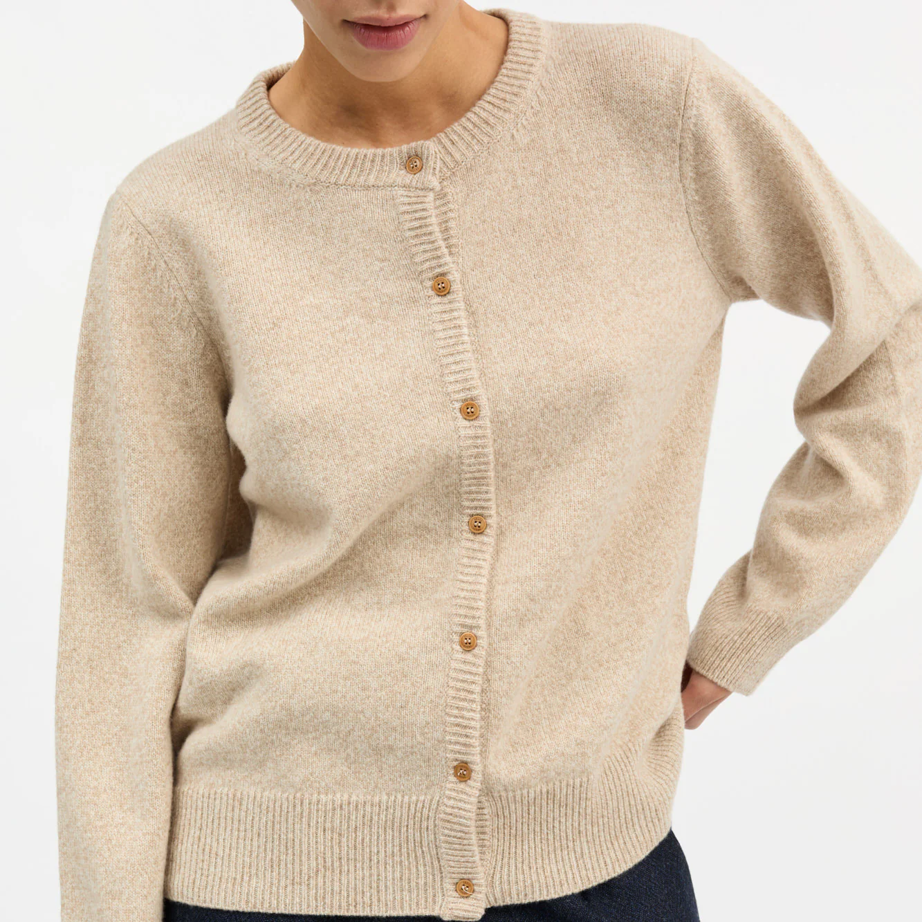 Women's Merino Wool Senna Cardigan - Beige Mouliné - Image 2