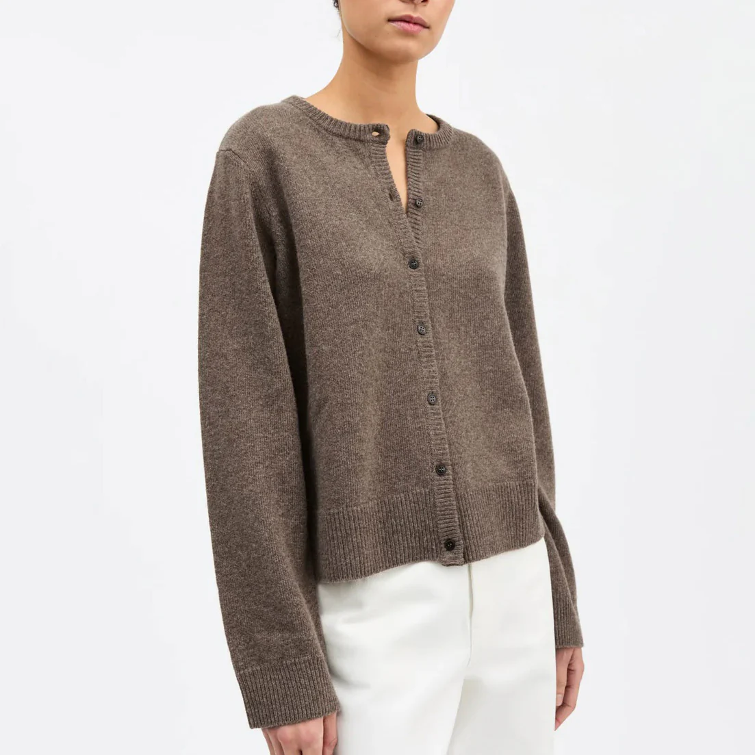 Women's Merino Wool Senna Cardigan - Brown Melange - Image 3