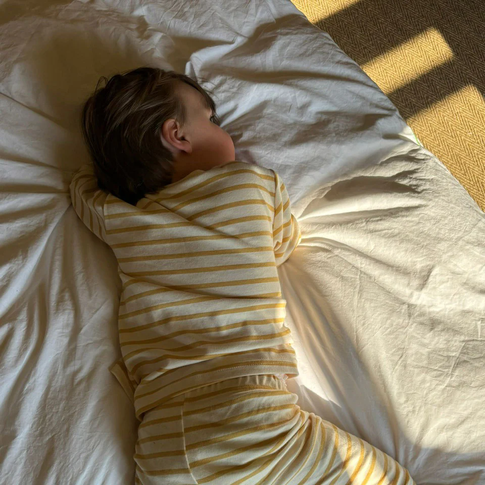 Baby & Kids Cotton Classic Pyjama Set - Oatmeal/Caramel Stripe - Image 3
