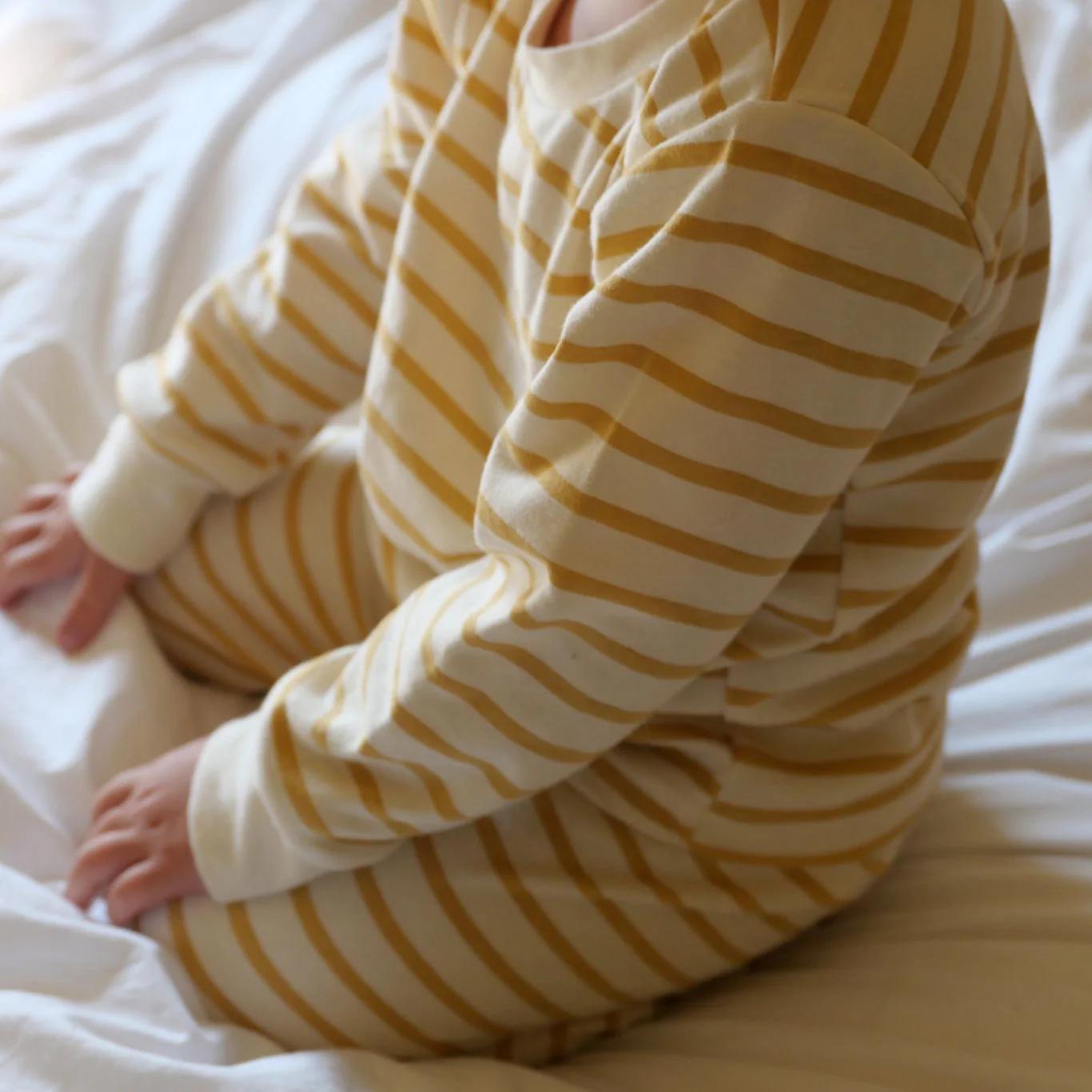 Baby & Kids Cotton Classic Pyjama Set - Oatmeal/Caramel Stripe - Image 4
