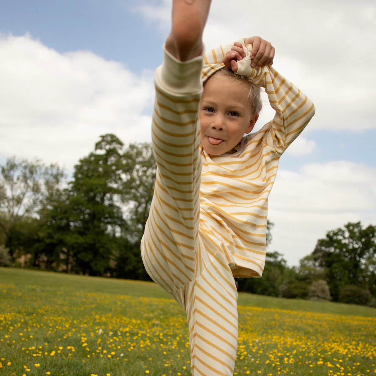 Baby & Kids Cotton Classic Pyjama Set - Oatmeal/Caramel Stripe - Image 5