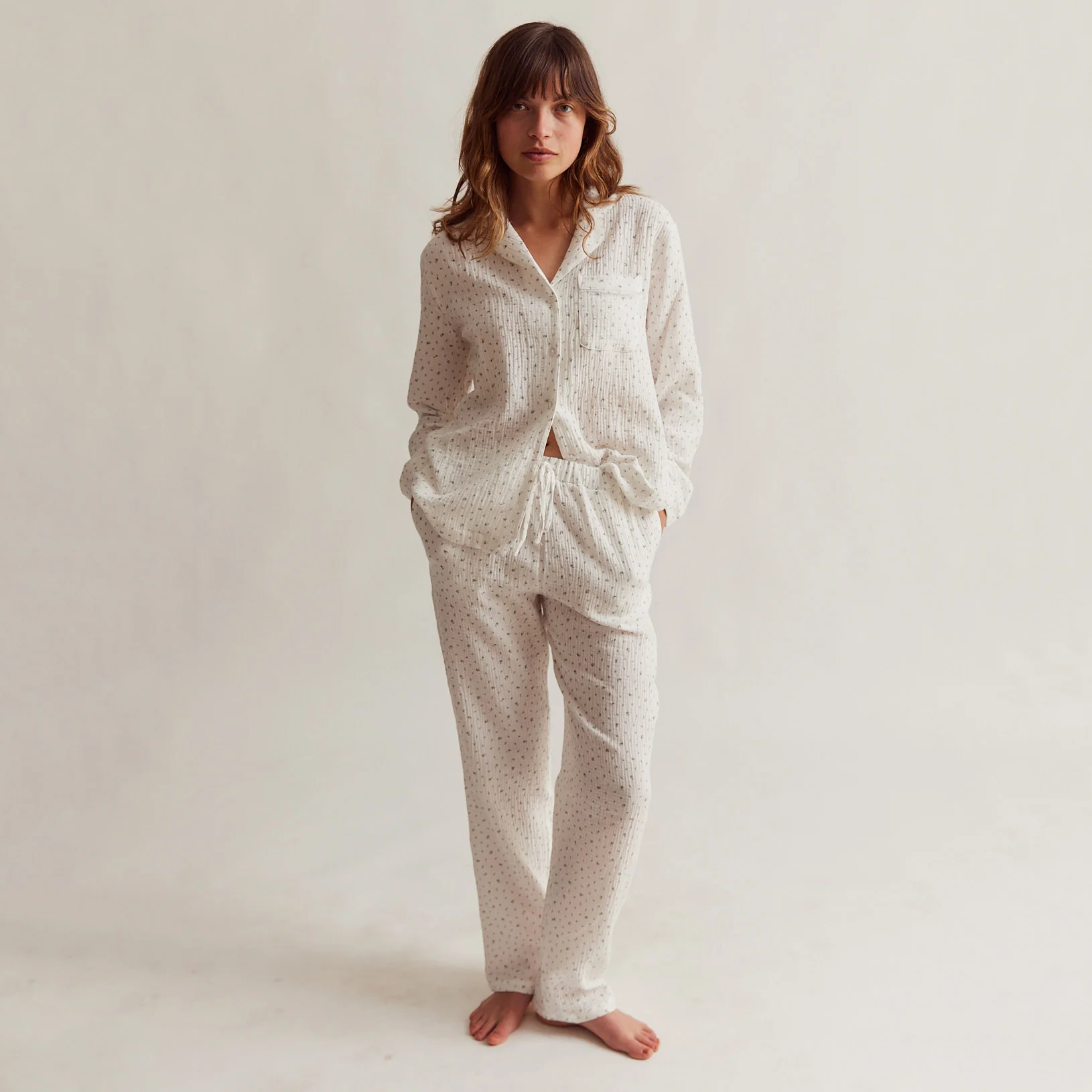 Women's Cotton Traditional Pyjama Set - White - Image 2