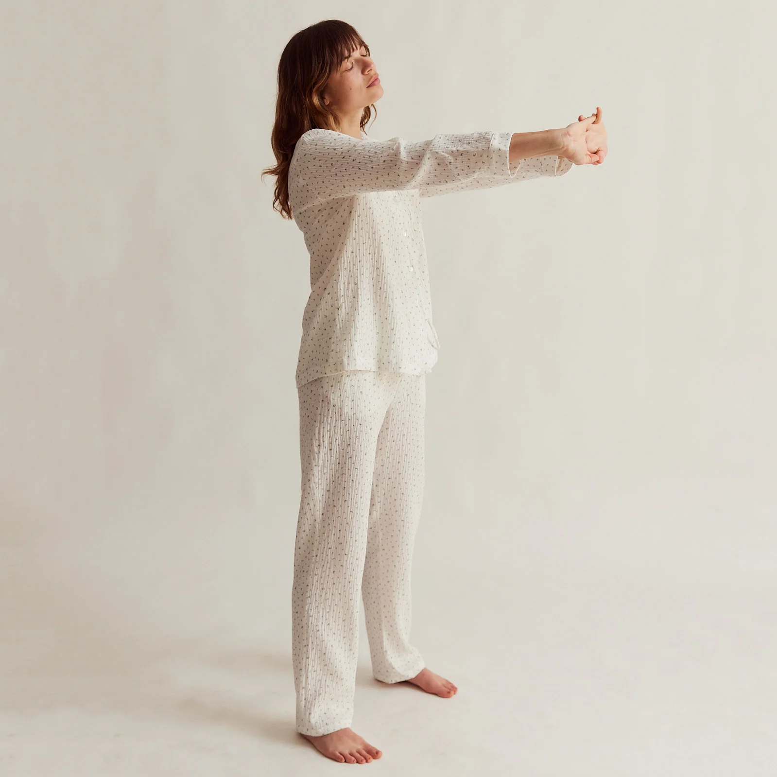 Women's Cotton Traditional Pyjama Set - White - Image 6