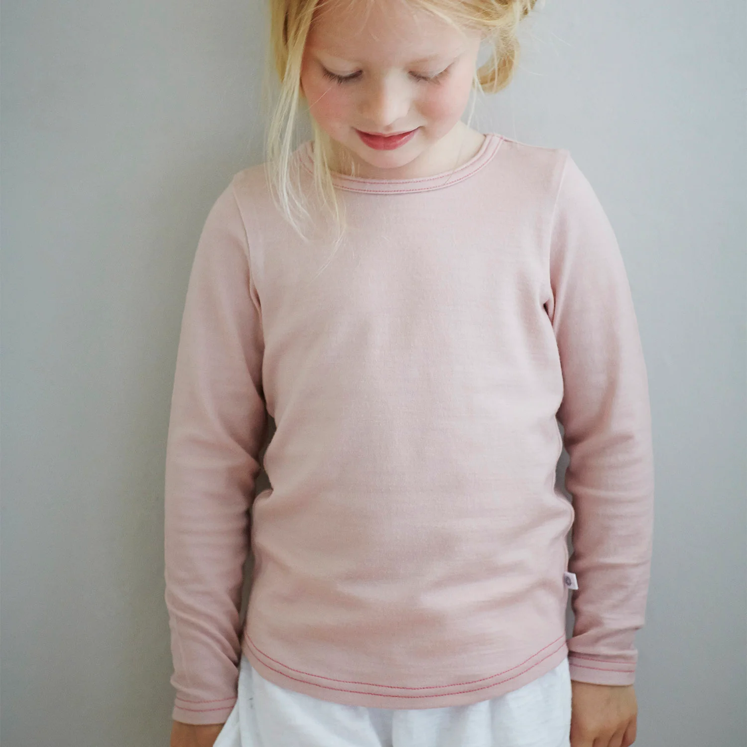 Kids Merino Wool LS Top - Pink Peach Blossom - Image 3