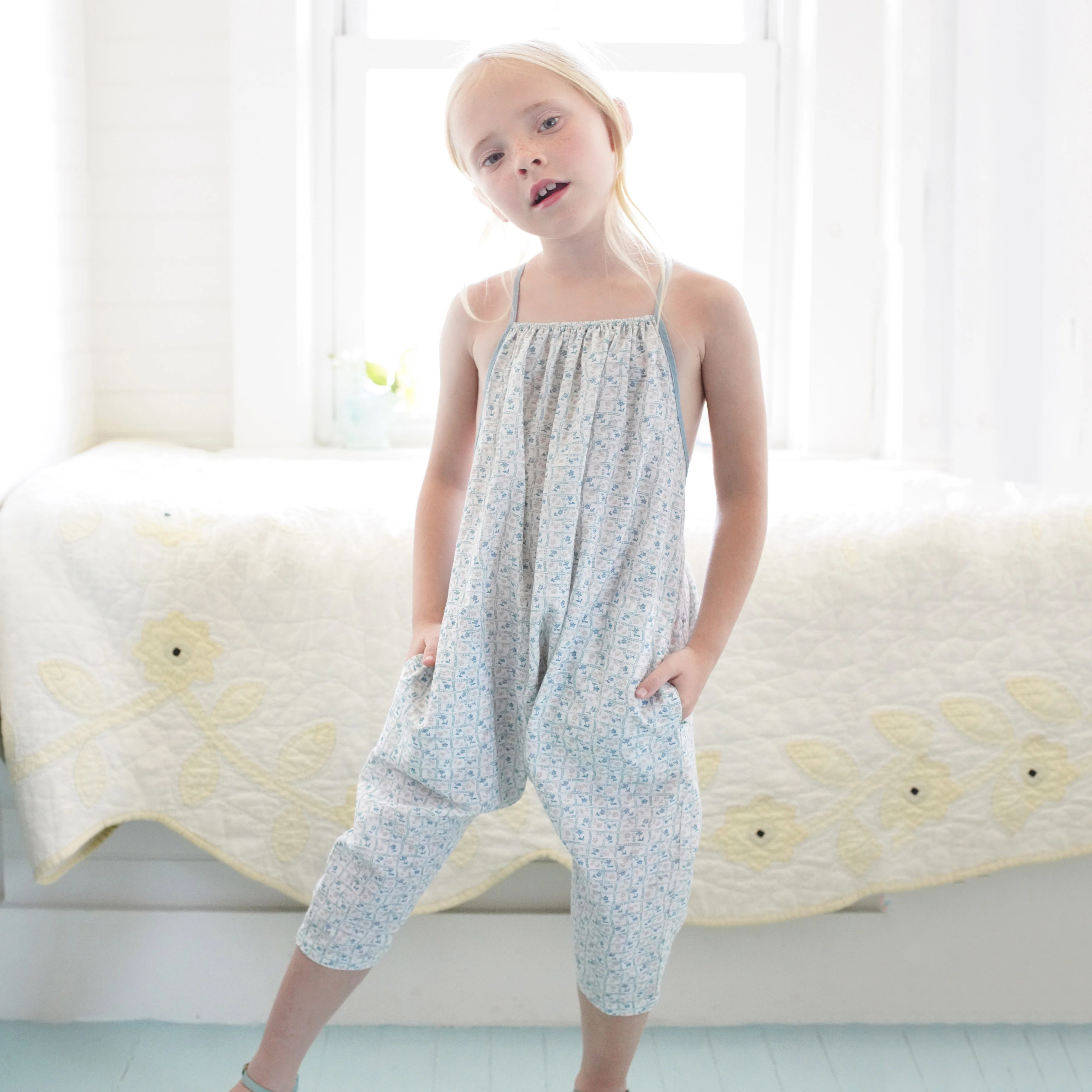 Baby & Kids Cotton Ines Romper - Azul Flower Press Print