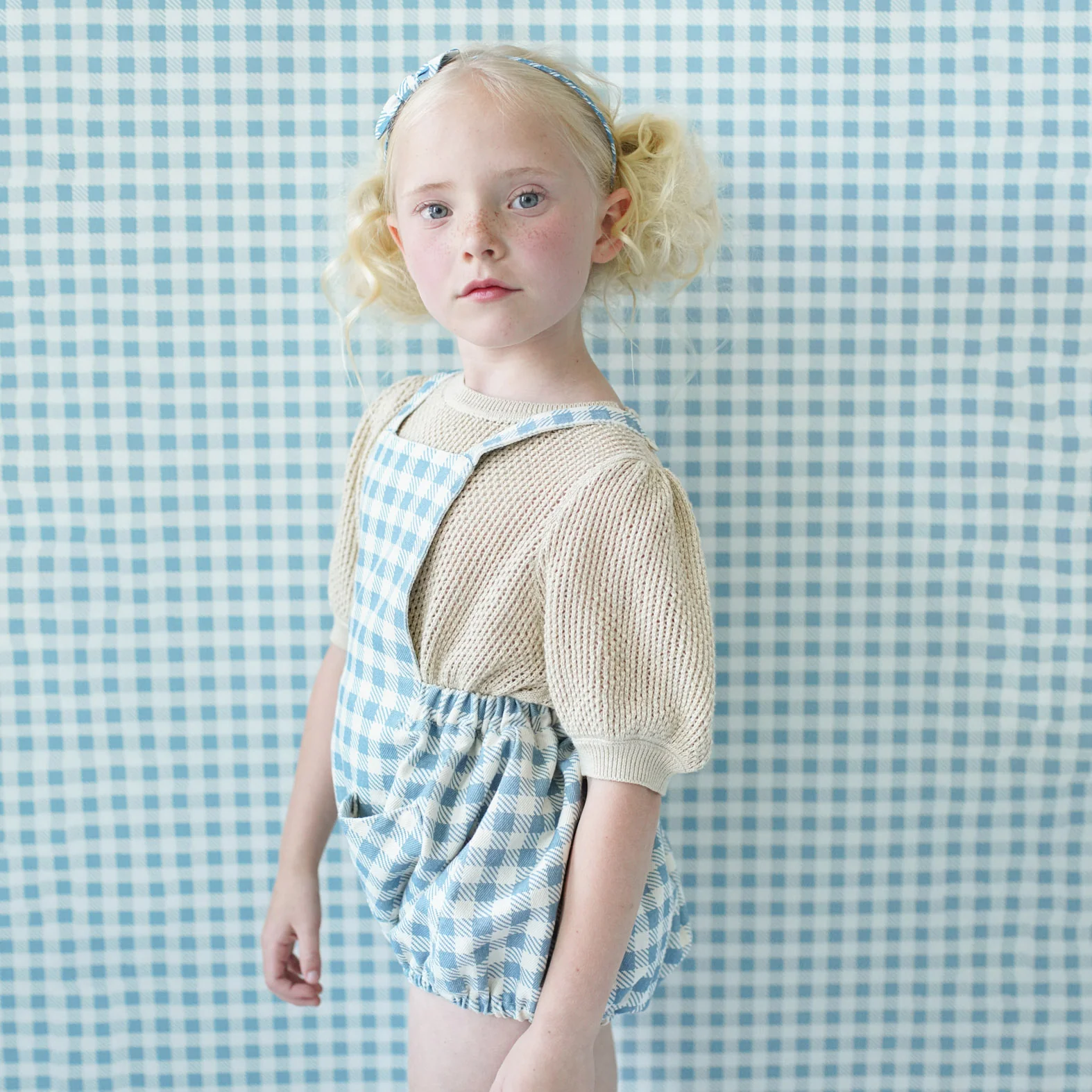 Baby & Kids Cotton Oona Romper - Azul Gingham Print - Image 6
